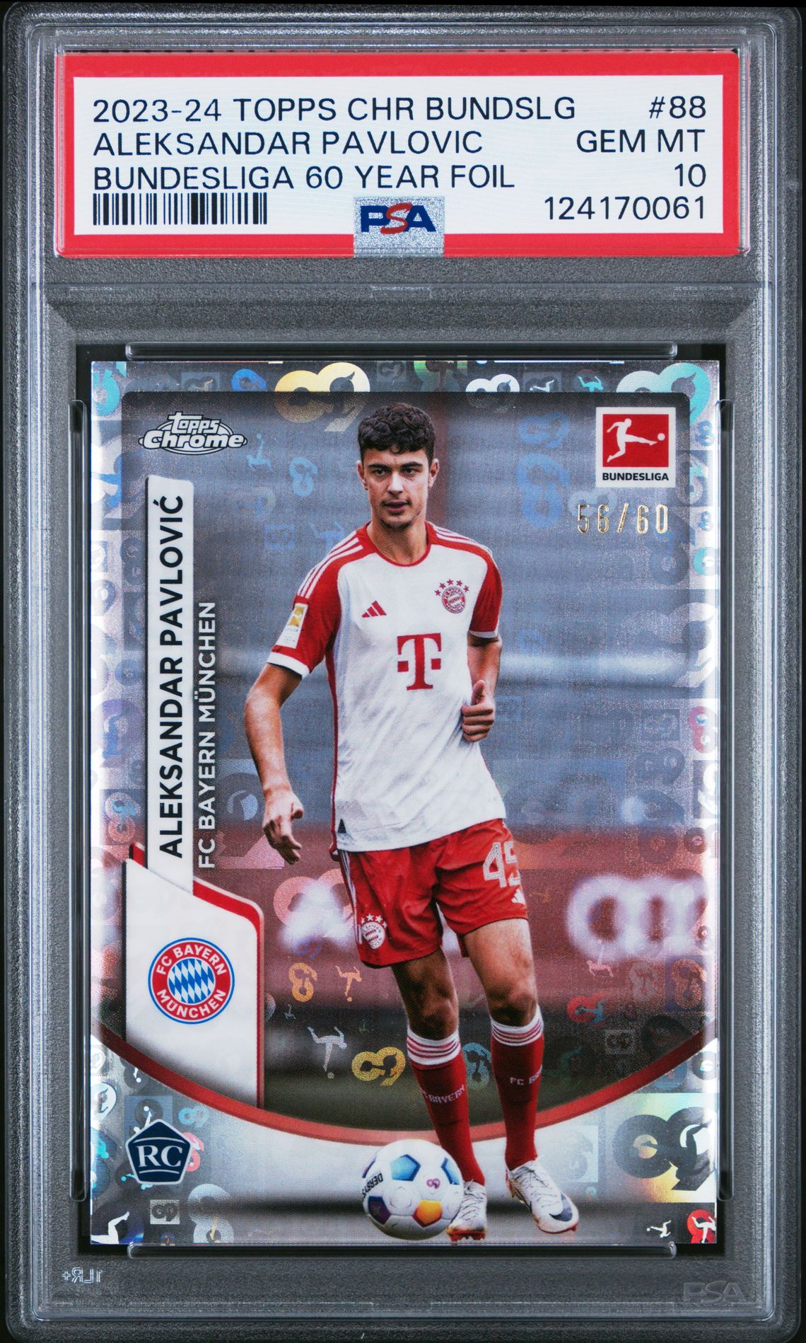 2023-24 Topps Chrome Bundesliga Aleksandar Pavlovic #88 (Bundesliga 60 Year Foil) Gem Mt 10 front