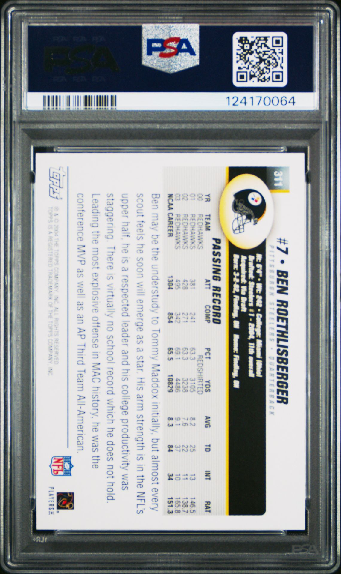 2004 Topps Ben Roethlisberger #311 (Collection) Mint 9 back