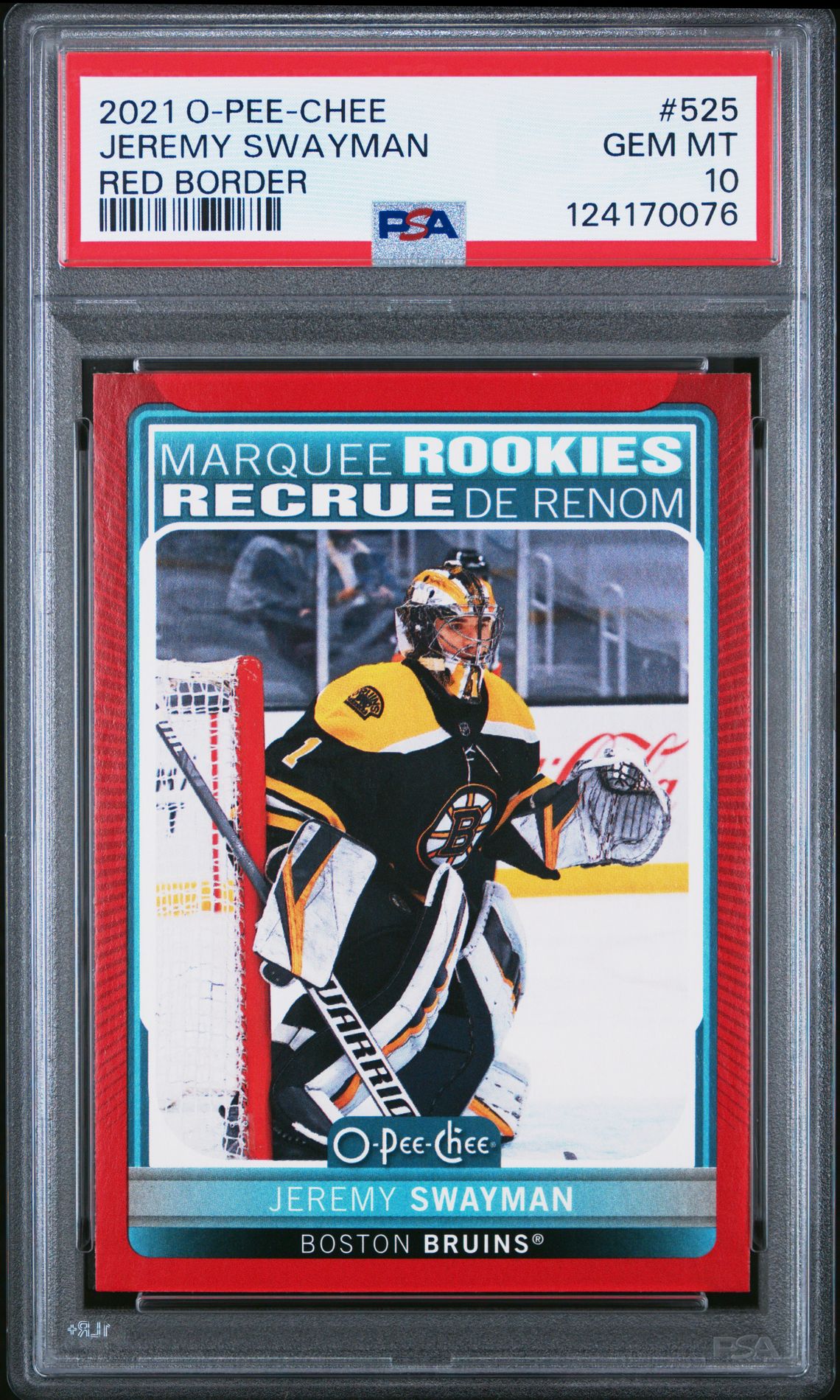 2021 O-Pee-Chee Jeremy Swayman #525 (Red Border) Gem Mt 10 front