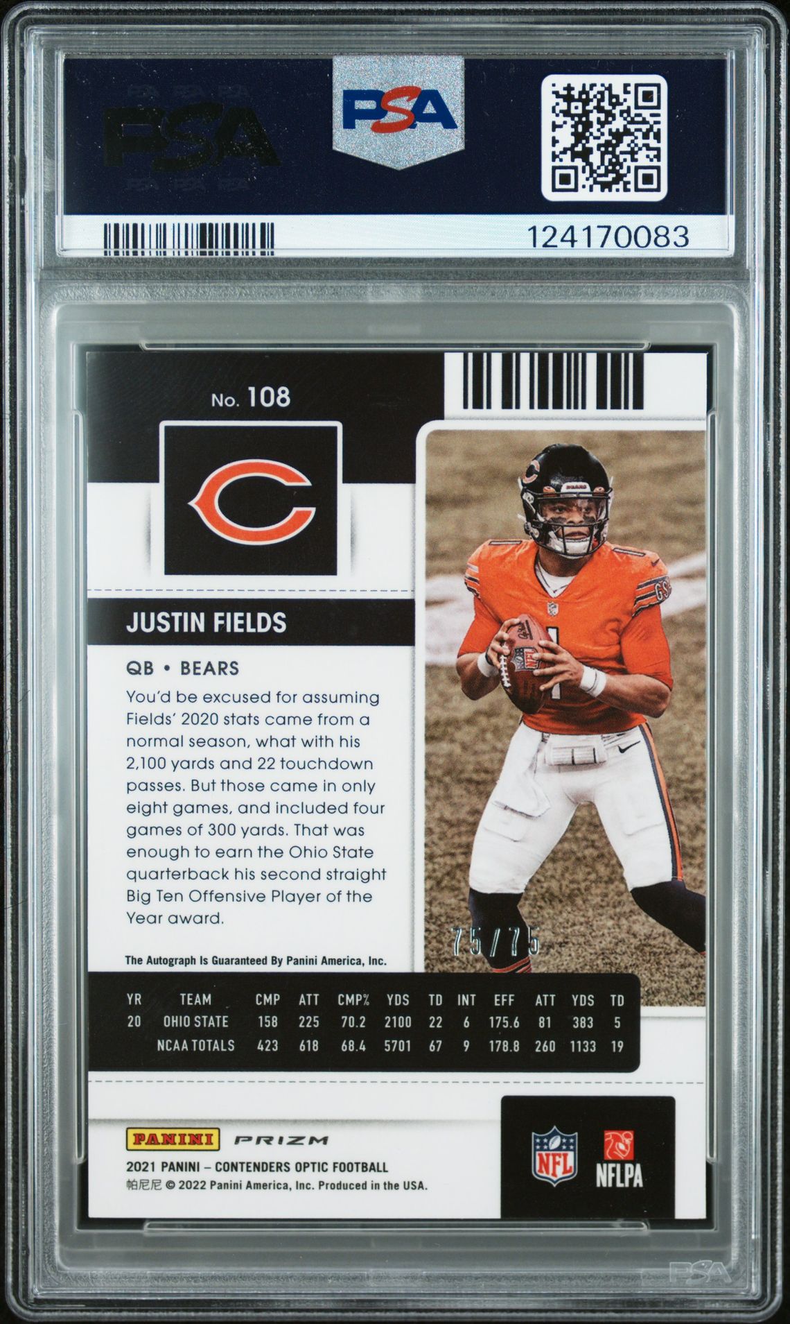 2021 Panini Contenders Optic Justin Fields #108 (Autograph-Teal) Ex-Mt 6 back