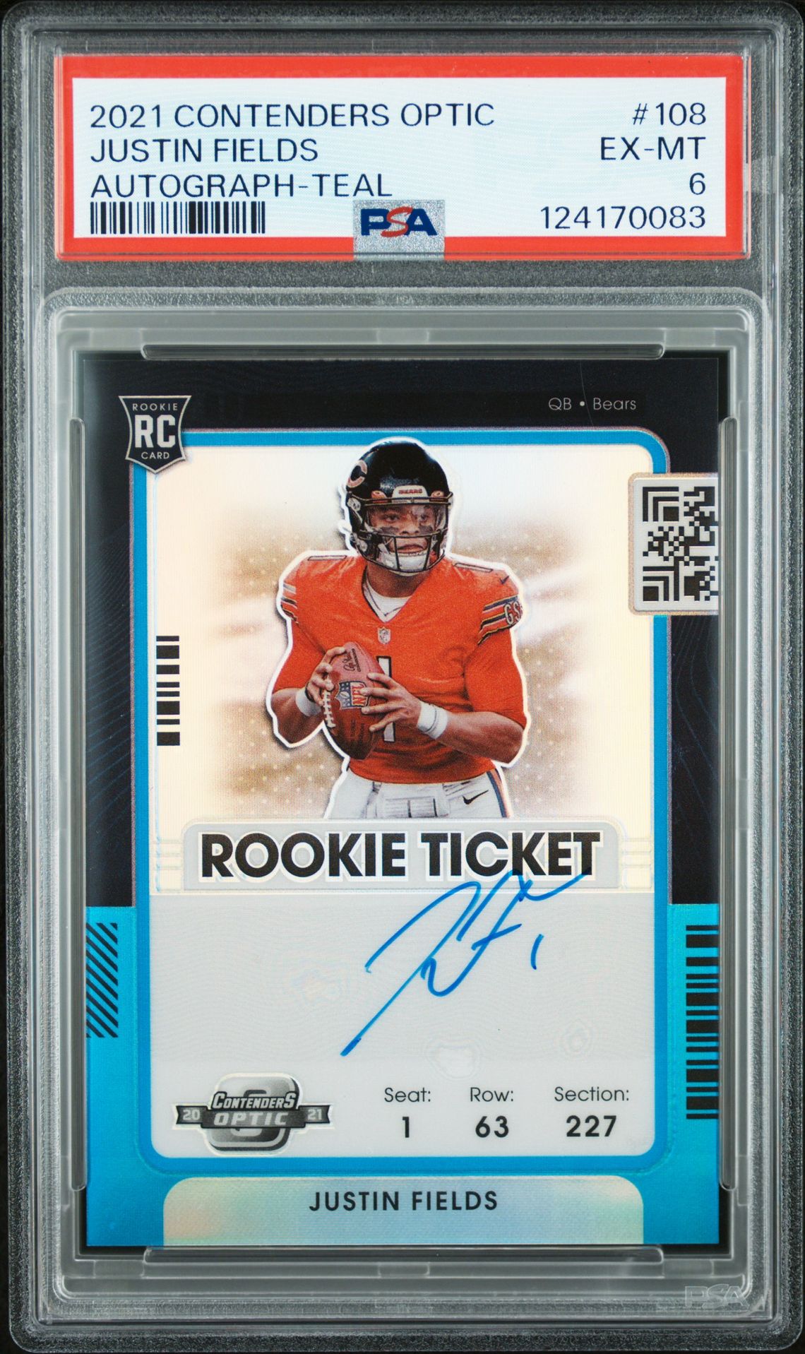 2021 Panini Contenders Optic Justin Fields #108 (Autograph-Teal) Ex-Mt 6 front