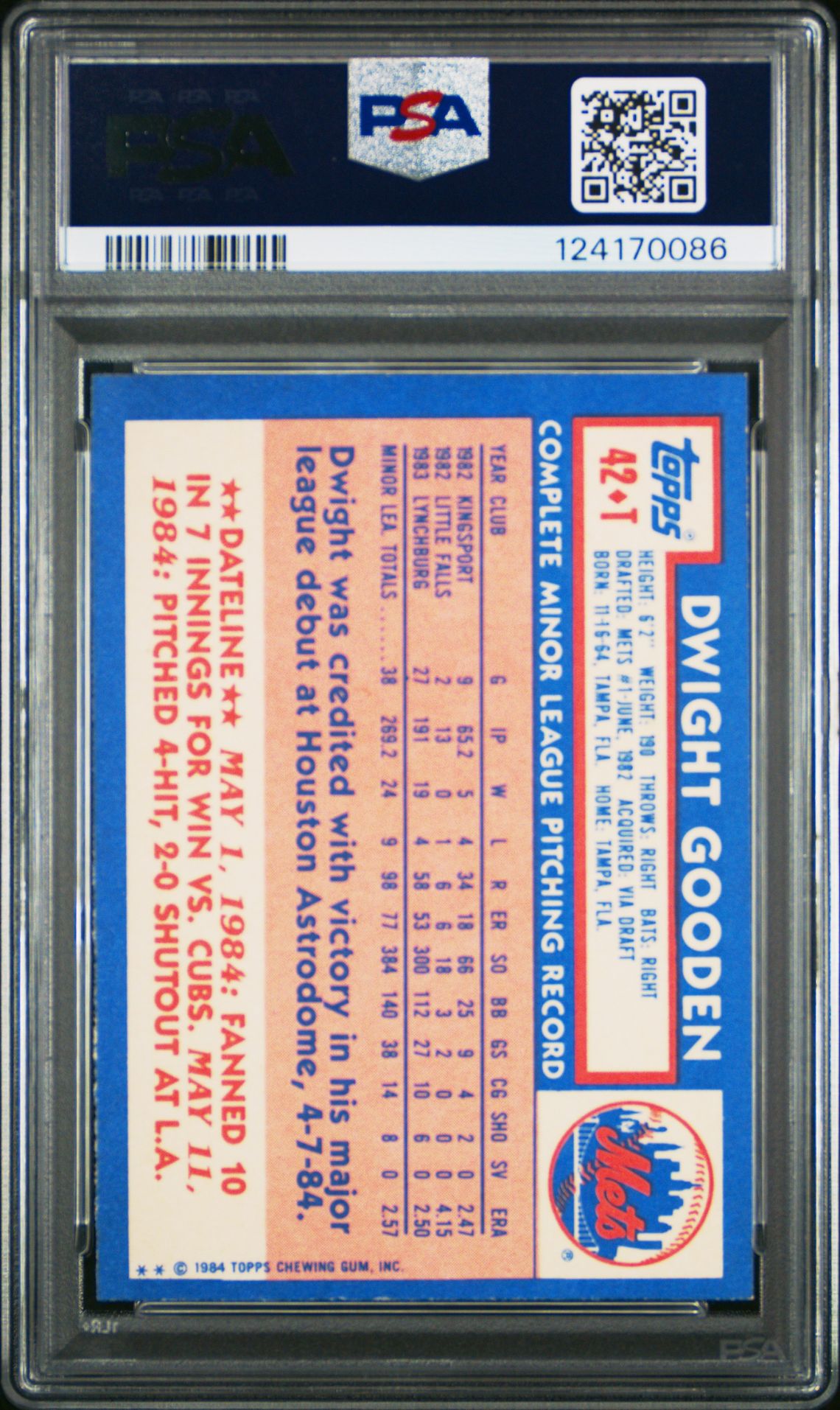 1984 Topps Traded Dwight Gooden #42T Ex-Mt 6 back