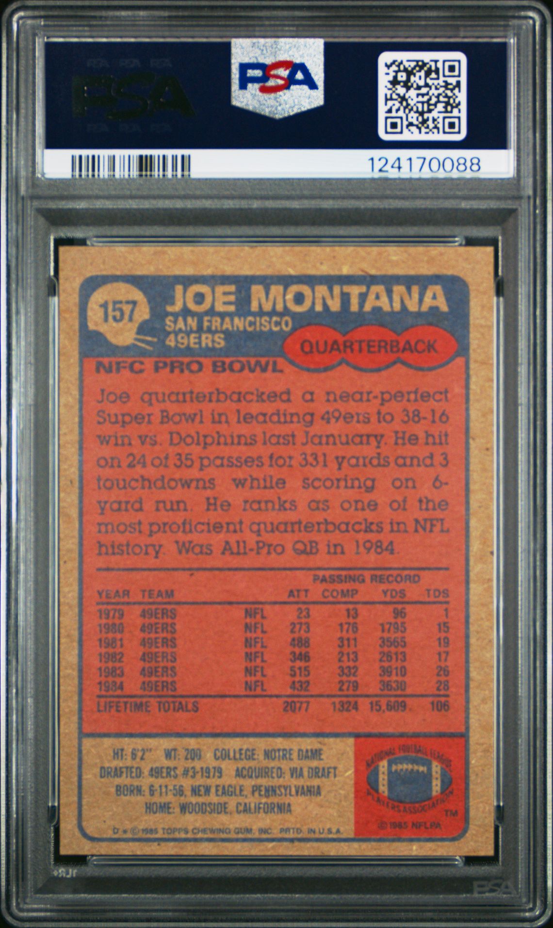 1985 Topps Joe Montana #157 Nm 7 back