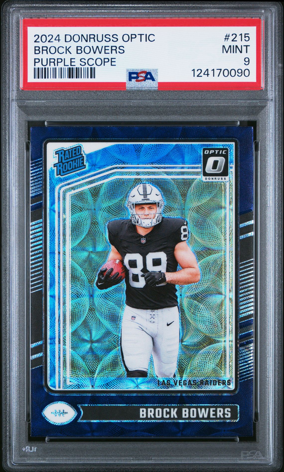 2024 Panini Donruss Optic Brock Bowers #215 (Purple Scope) Mint 9 front