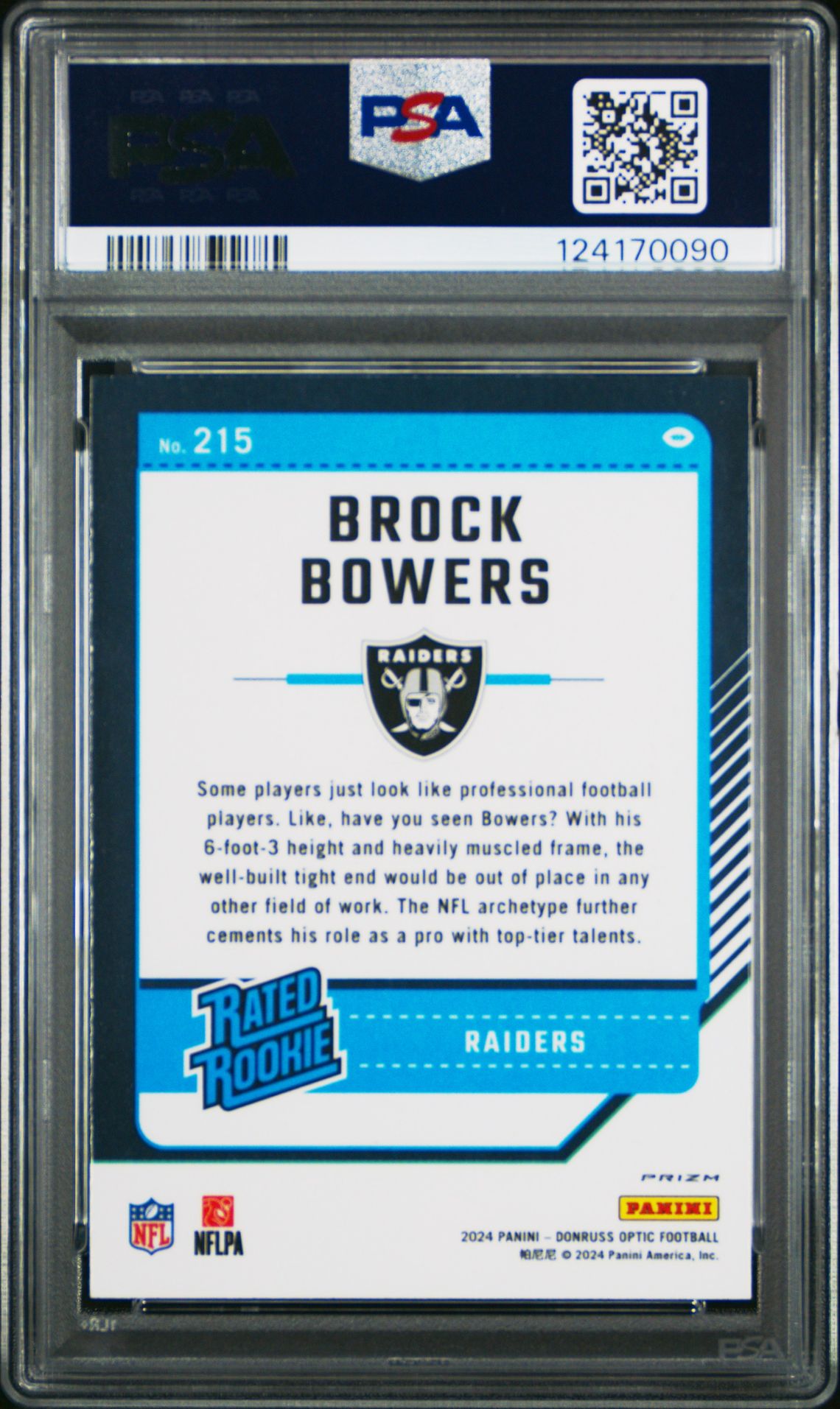 2024 Panini Donruss Optic Brock Bowers #215 (Purple Scope) Mint 9 back