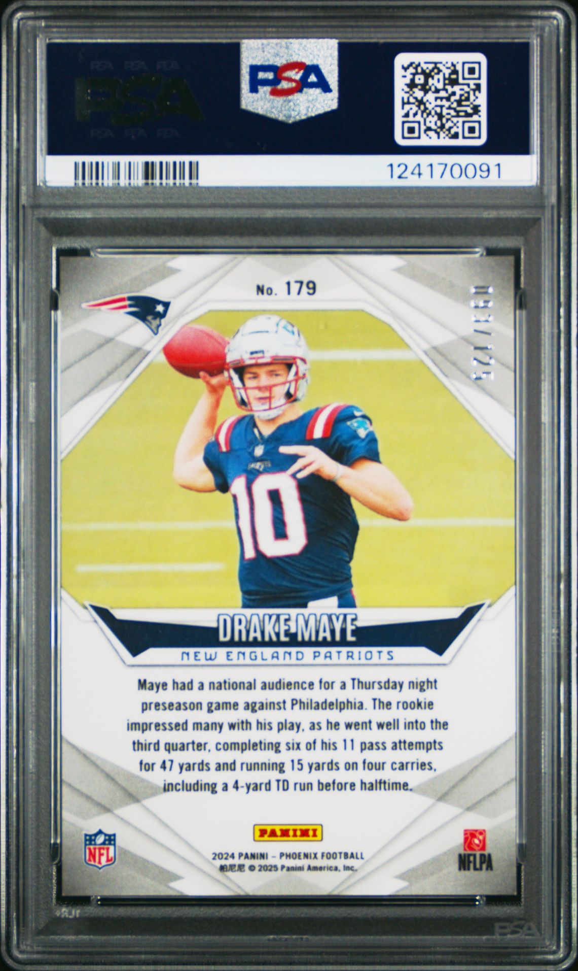 2024 Panini Phoenix Drake Maye #179 (Gold Fade) Mint 9 back