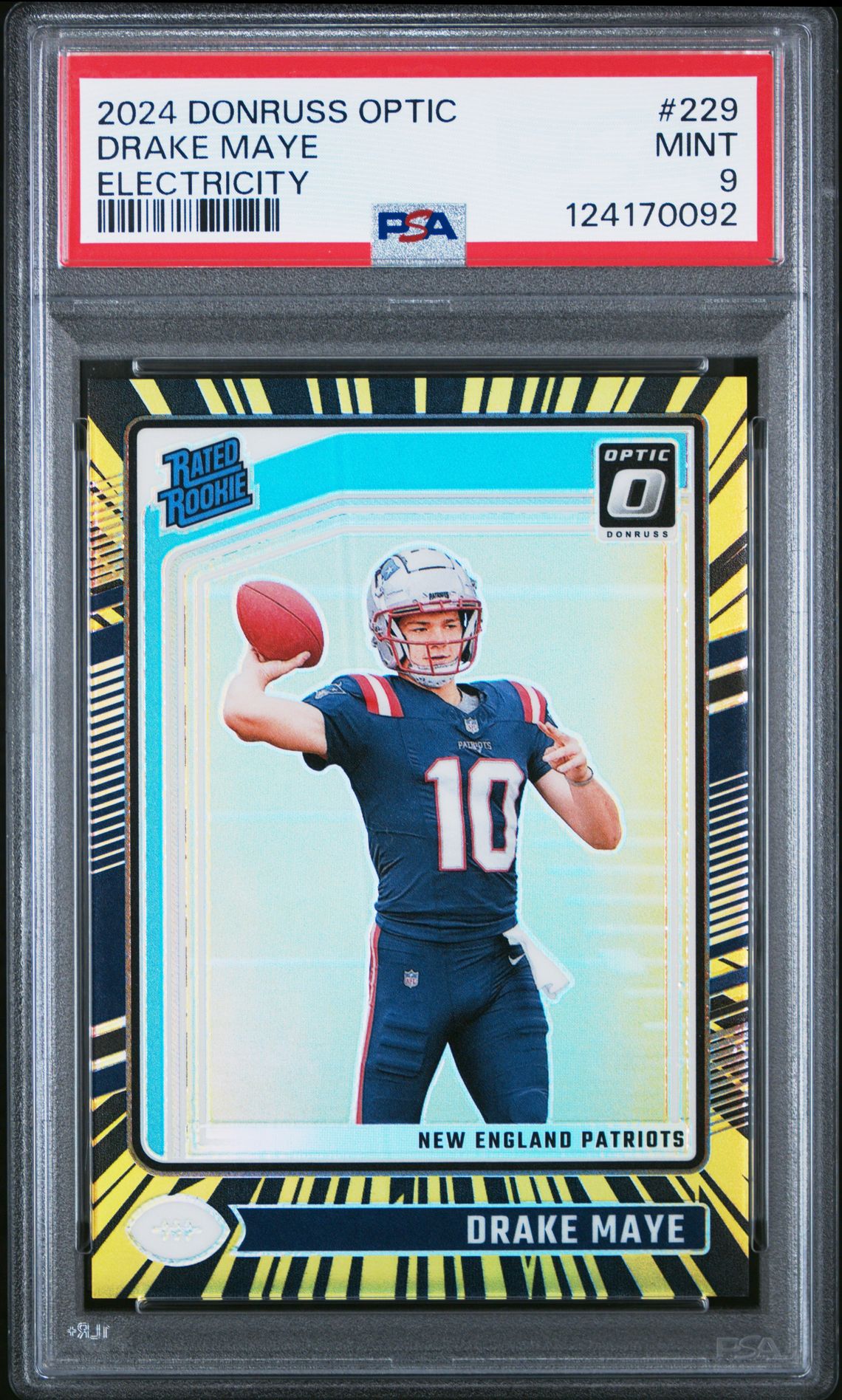 2024 Panini Donruss Optic Drake Maye #229 (Electricity) Mint 9 front