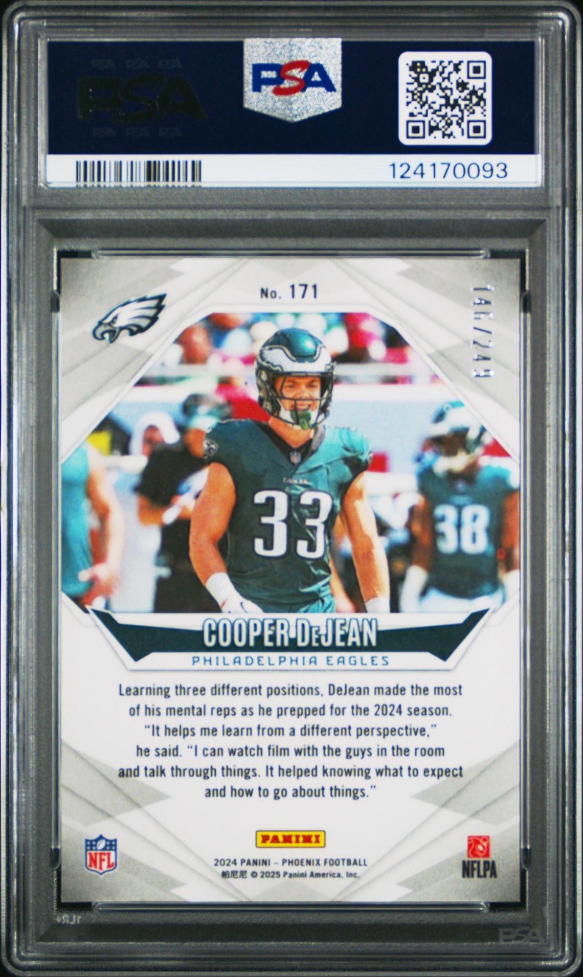 2024 Panini Phoenix Cooper Dejean #171 (Blue Fade) Mint 9 back