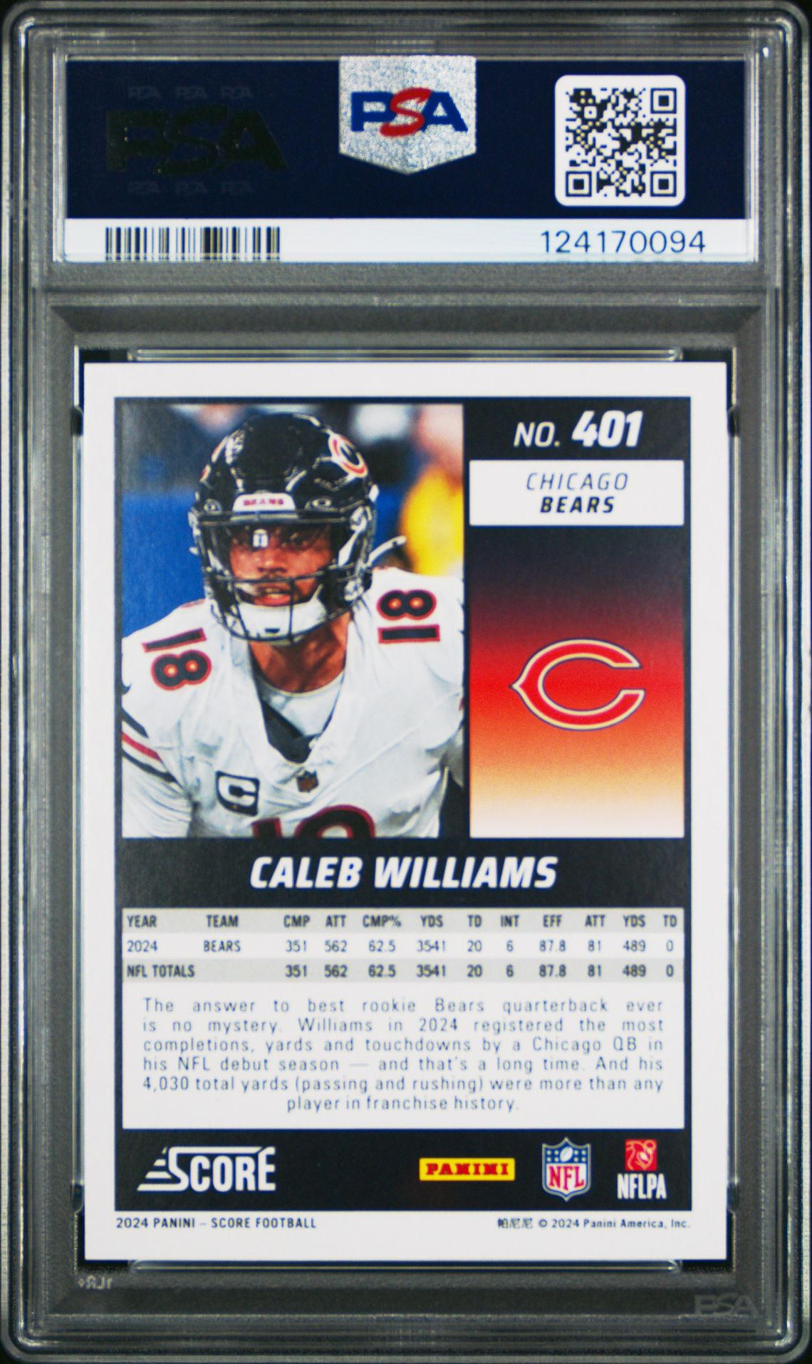 2024 Panini Score Caleb Williams #401 Gem Mt 10 back
