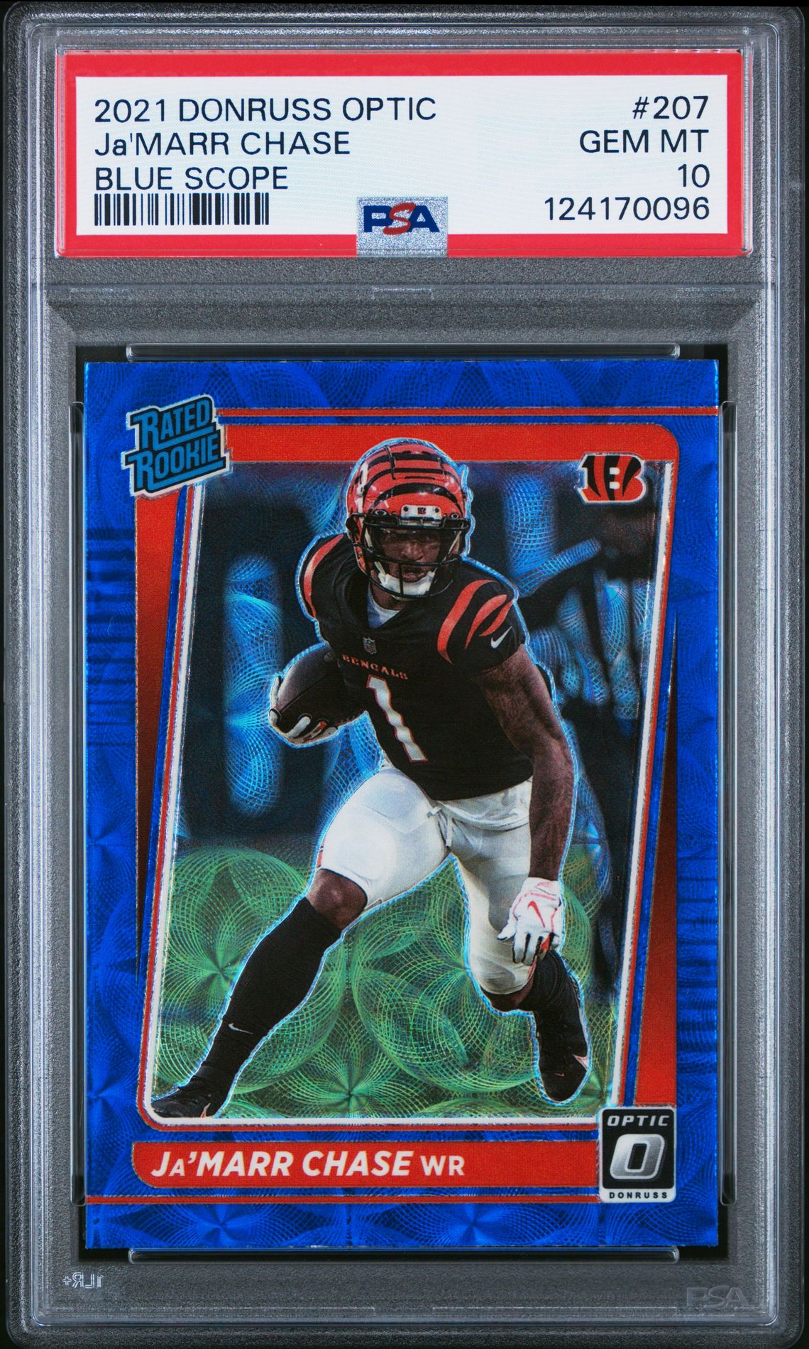 2021 Panini Donruss Optic Ja'marr Chase #207 (Blue Scope) Gem Mt 10 front