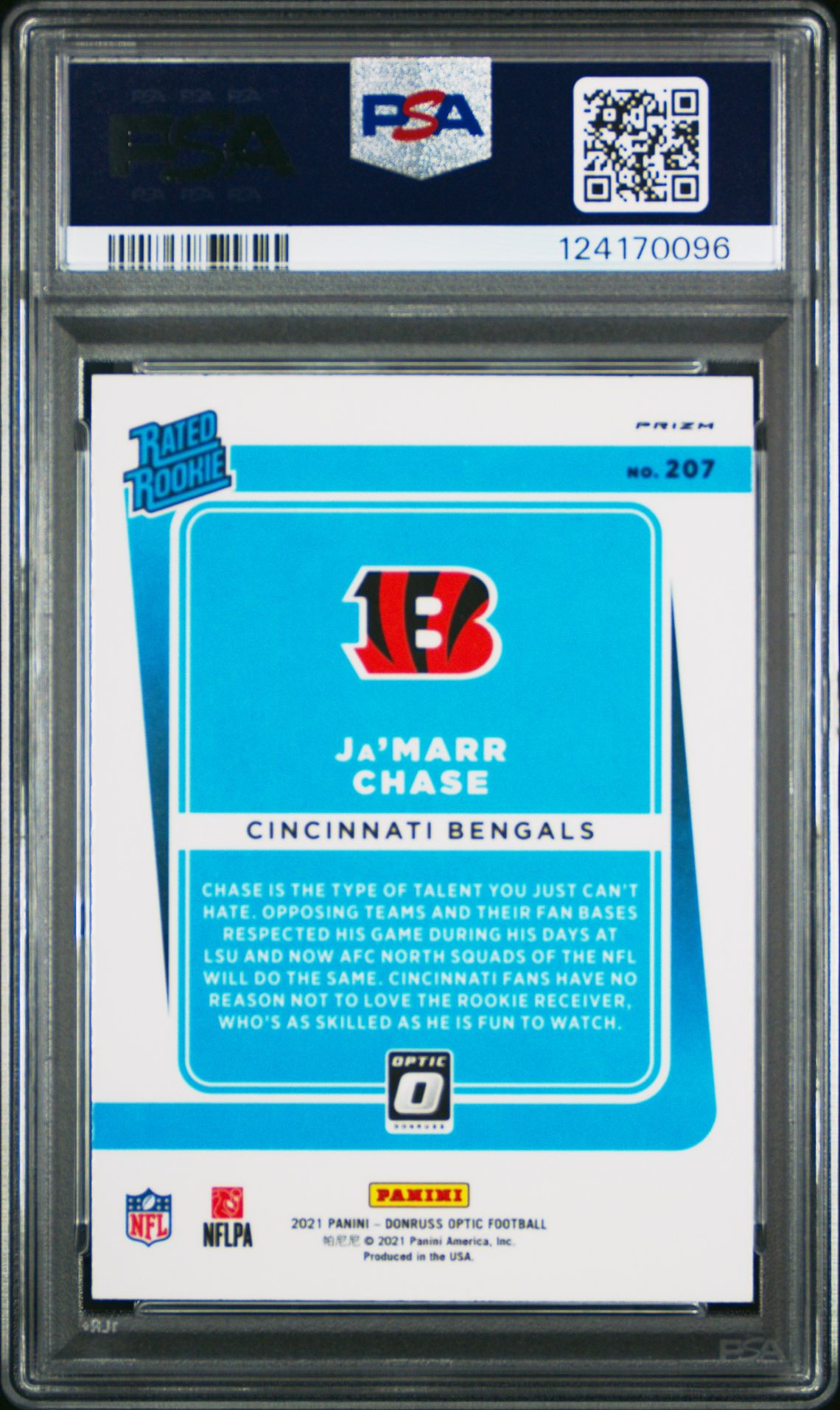 2021 Panini Donruss Optic Ja'marr Chase #207 (Blue Scope) Gem Mt 10 back