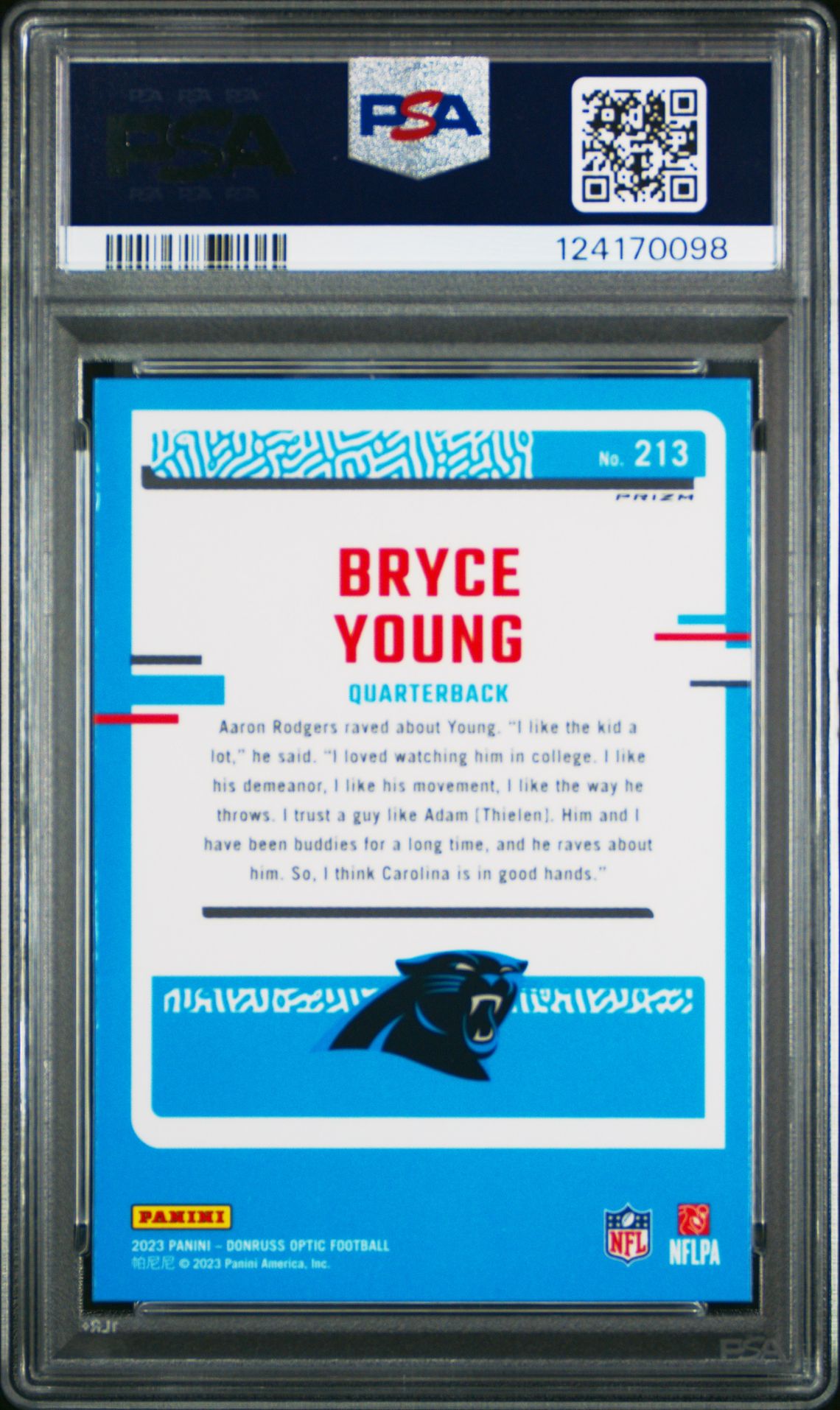 2023 Panini Donruss Optic Bryce Young #213 (Stars) Gem Mt 10 back