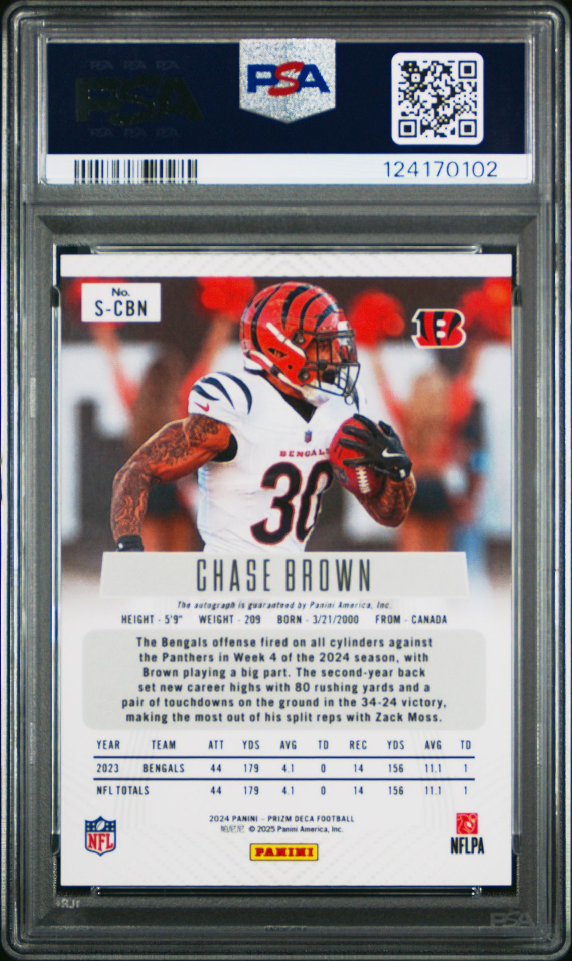 2024 Panini Prizm Deca Signatures Chase Brown #Scbn Nm-Mt 8 back