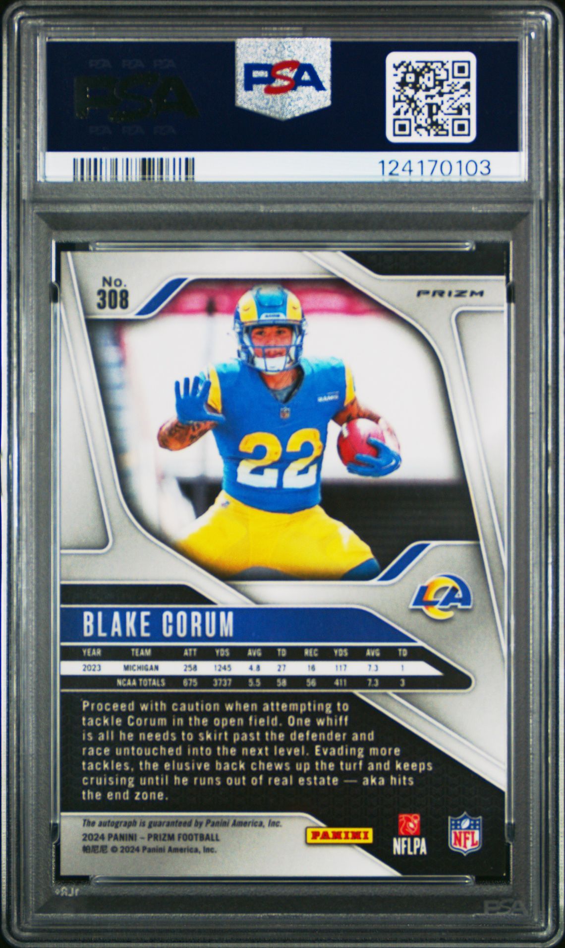 2024 Panini Prizm Blake Corum #308 (Autograph) Nm-Mt 8 back