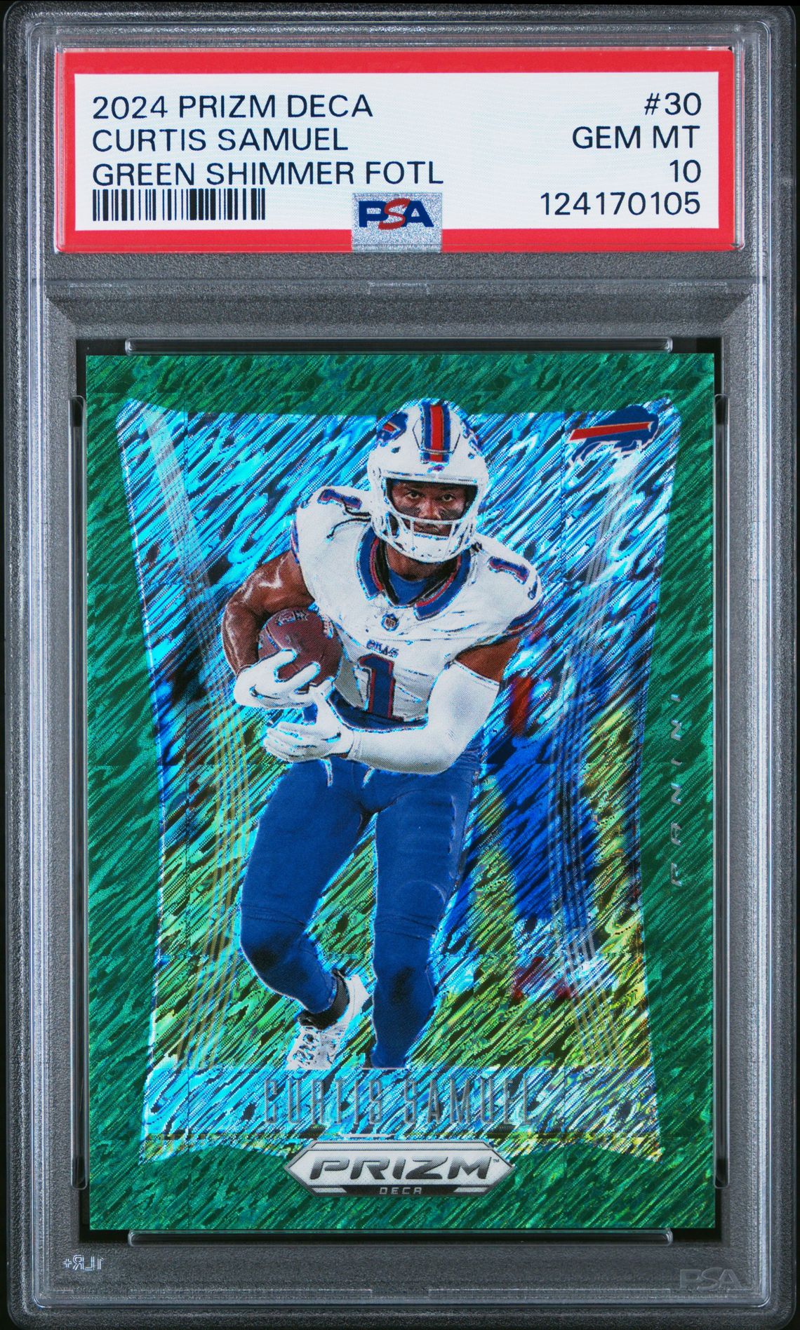 2024 Panini Prizm Deca Curtis Samuel #30 (Green Shimmer Fotl) Gem Mt 10 front