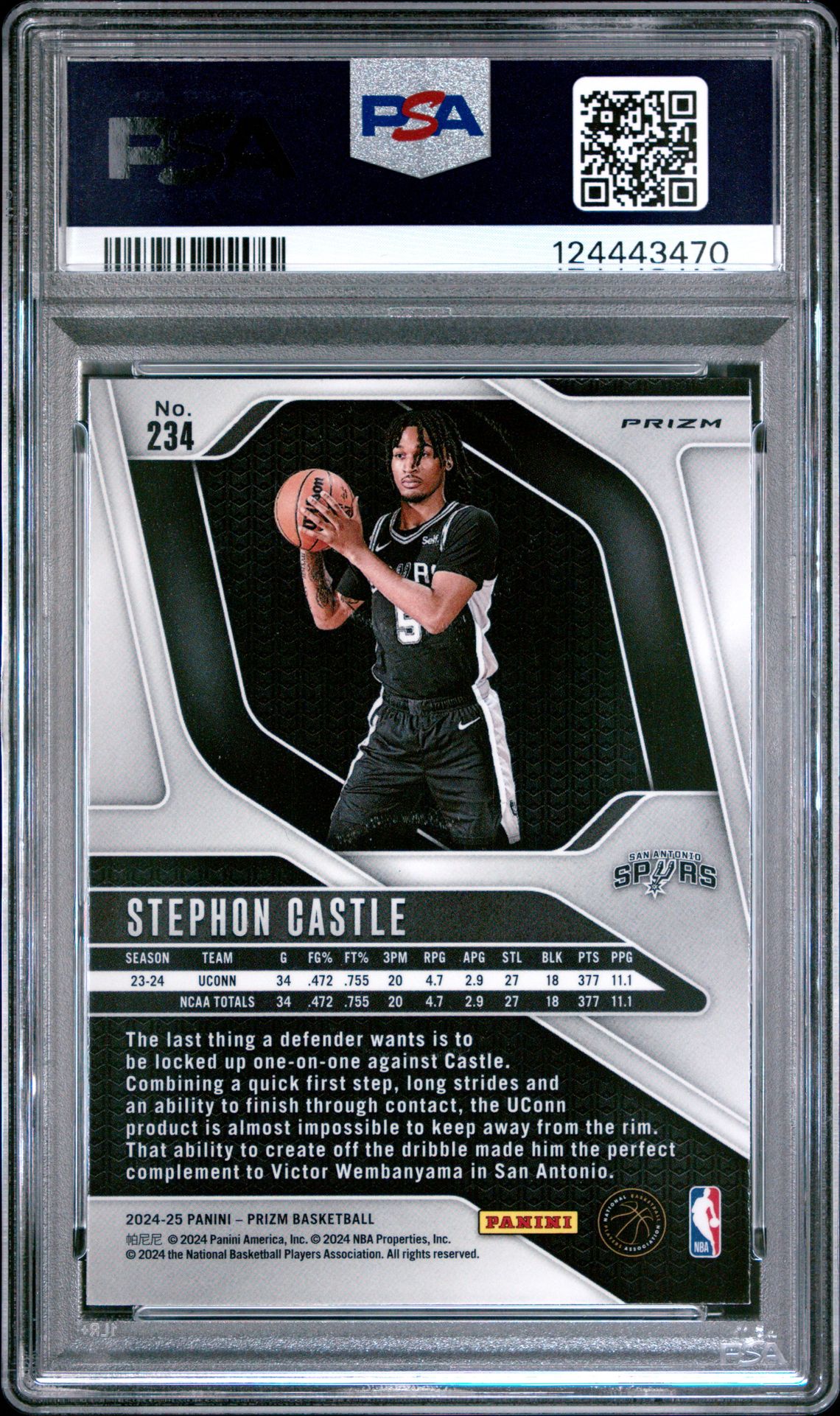 2024 Panini Prizm Stephon Castle #234 (Silver Prizm) Gem Mt 10 back