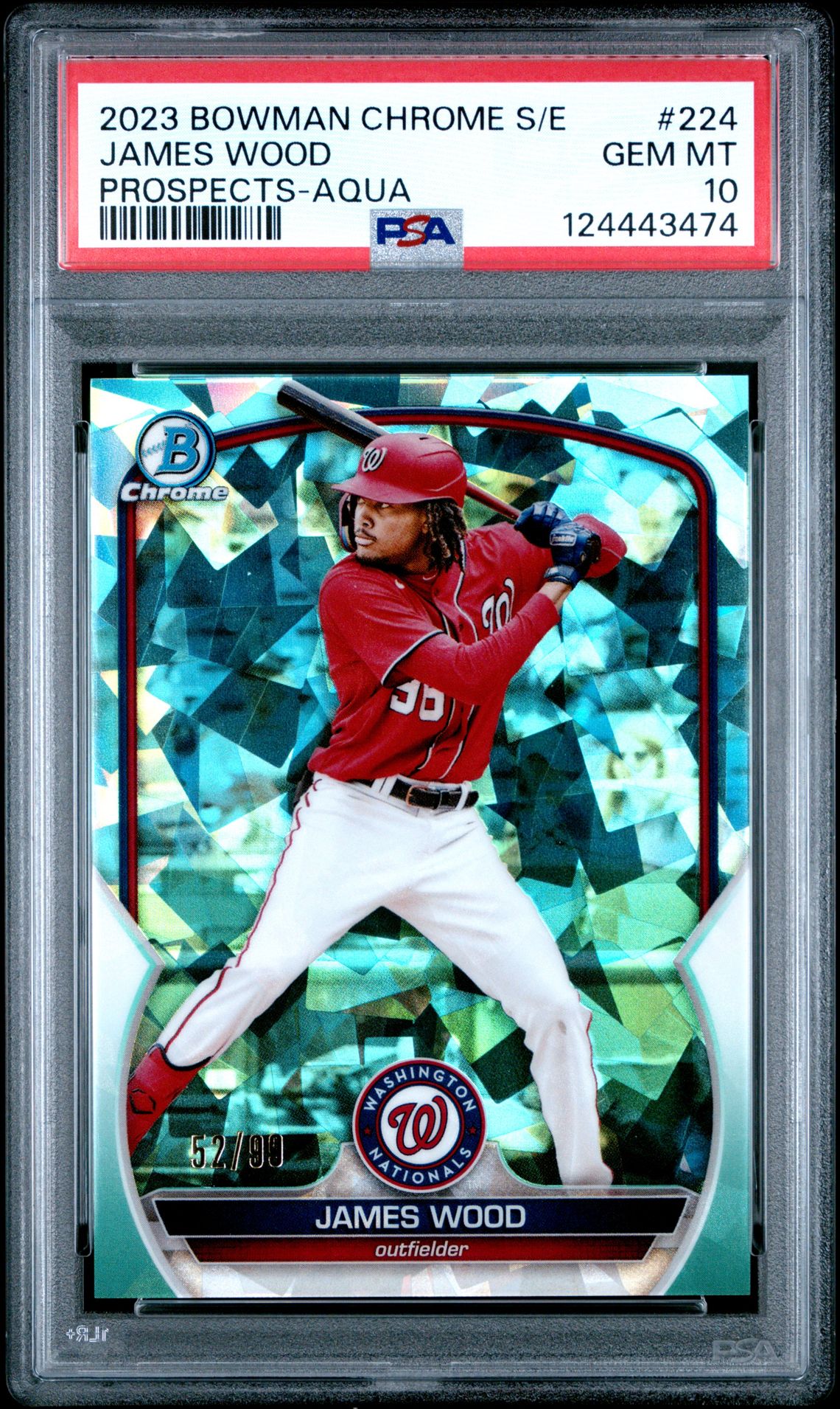 2023 Bowman Chrome Sapphire Edition Prospects James Wood #224 (Prospects-Aqua) Gem Mt 10 front