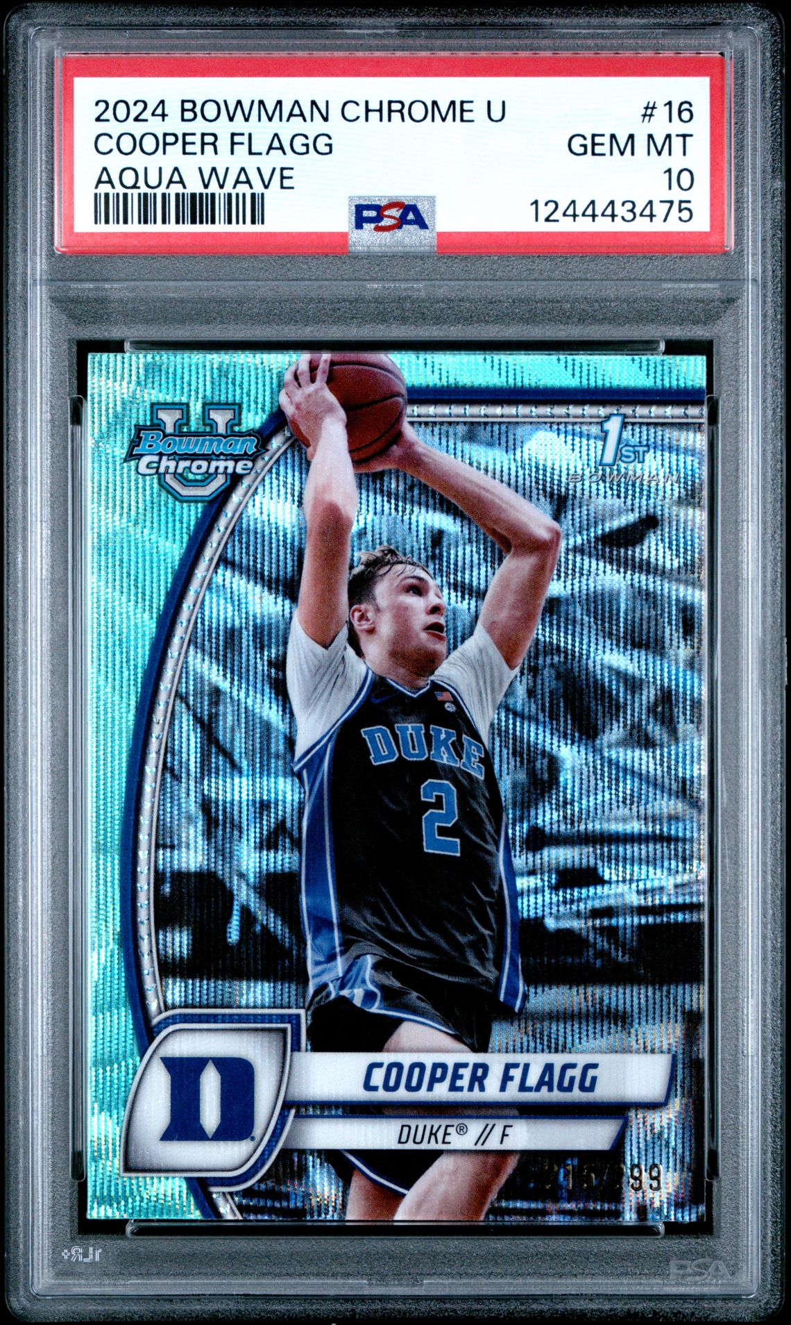 2024 Bowman Chrome University Cooper Flagg #16 (Aqua Wave) Gem Mt 10 front