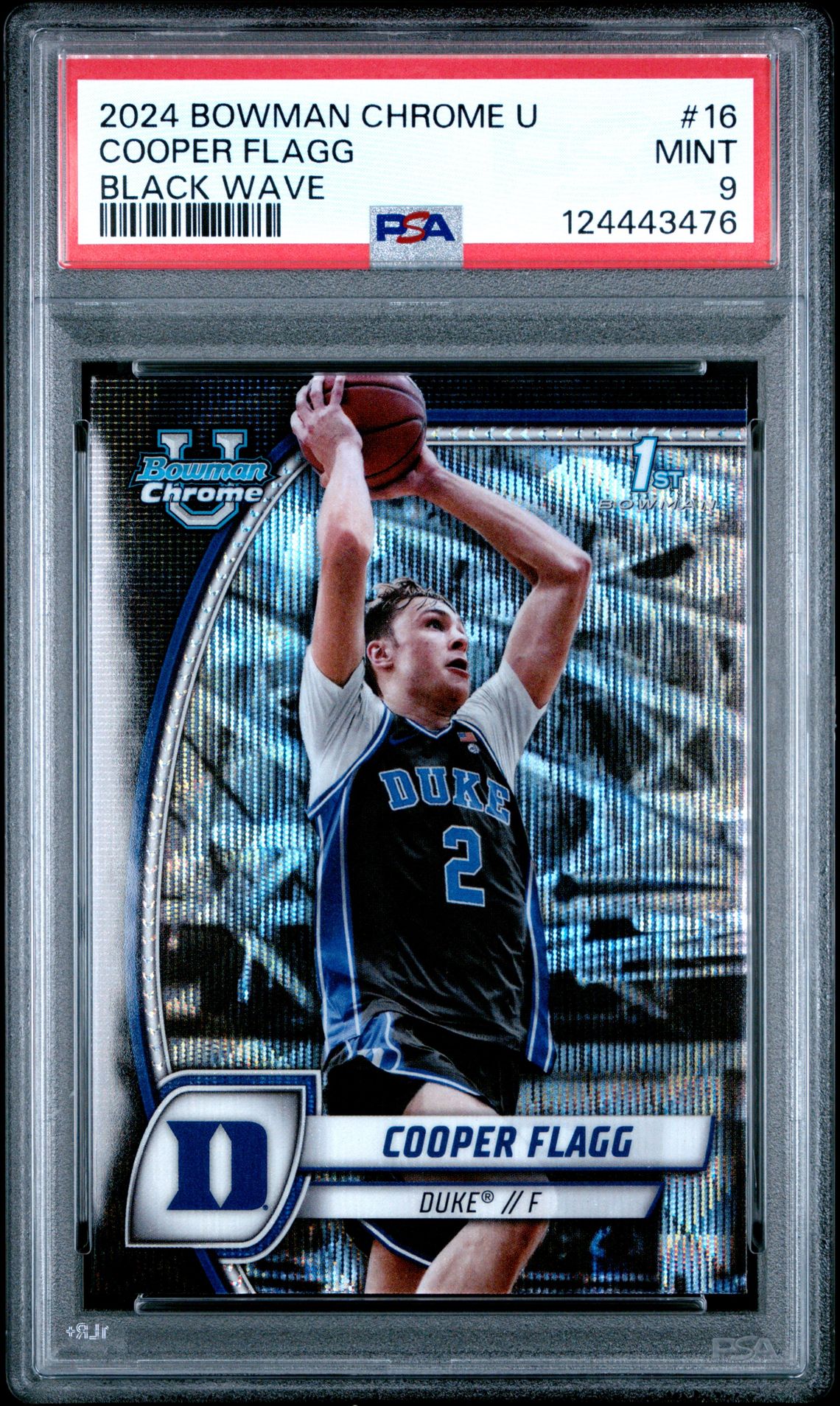 2024 Bowman Chrome University Cooper Flagg #16 (Black Wave) Mint 9 front