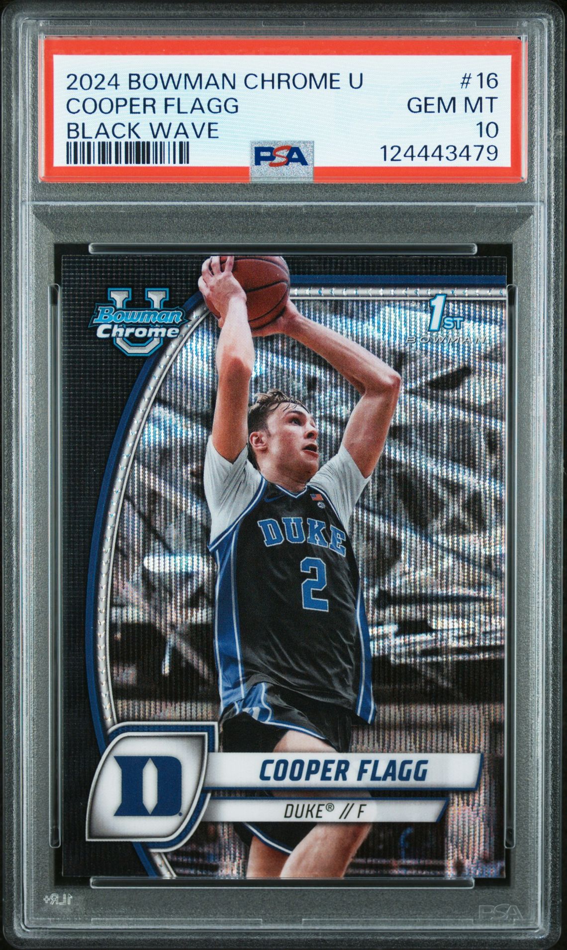 2024 Bowman Chrome University Cooper Flagg #16 (Black Wave) Gem Mt 10 front