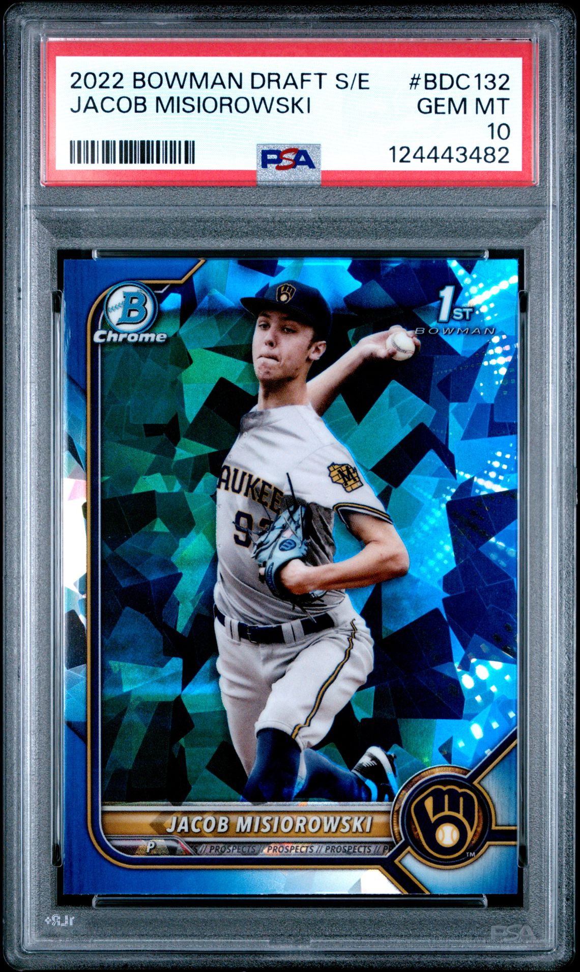 2022 Bowman Draft Chrome Sapphire Edition Jacob Misiorowski #Bdc132 Gem Mt 10 front
