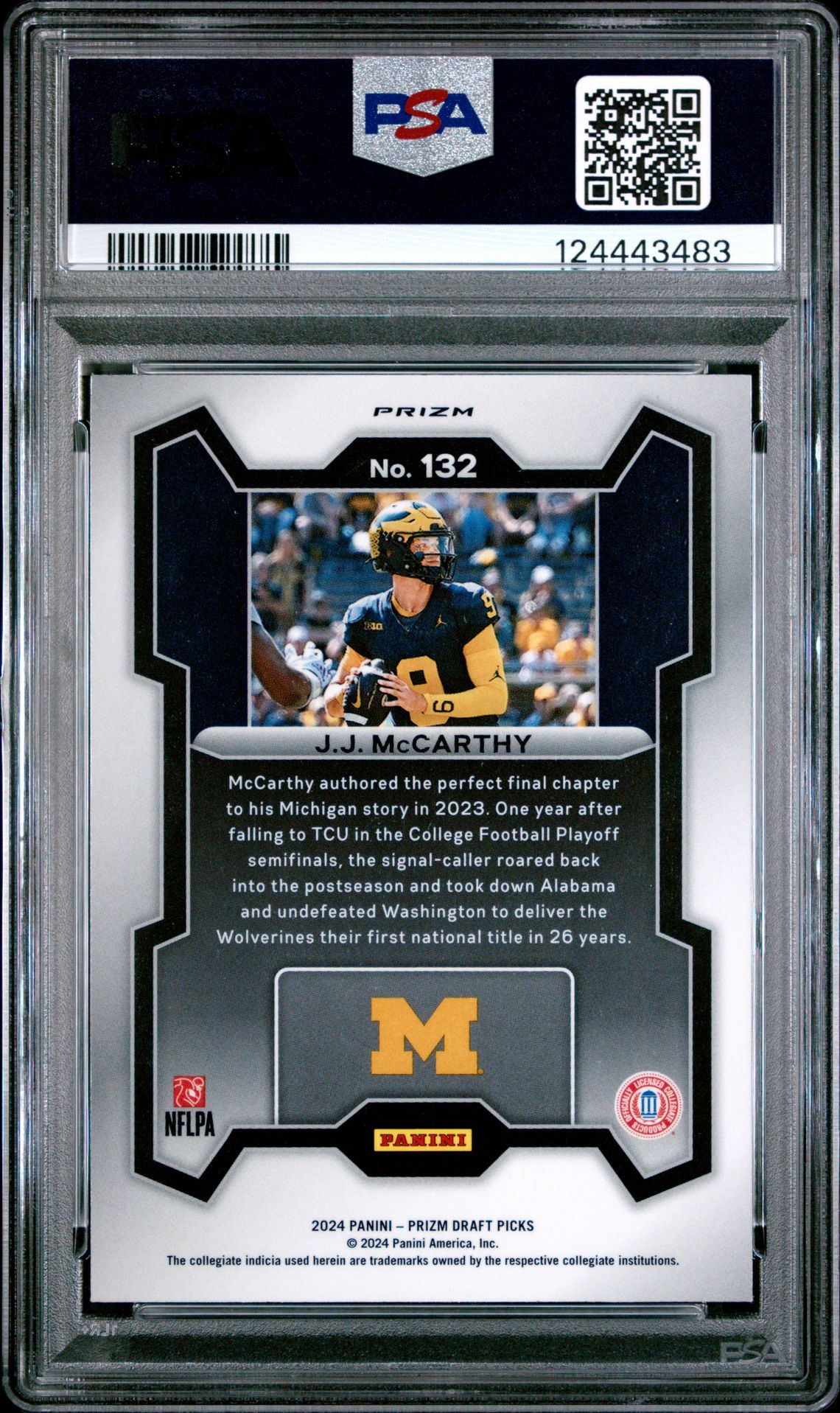 2024 Panini Prizm Draft Picks Jj Mccarthy #132 (Red Ice) Mint 9 back