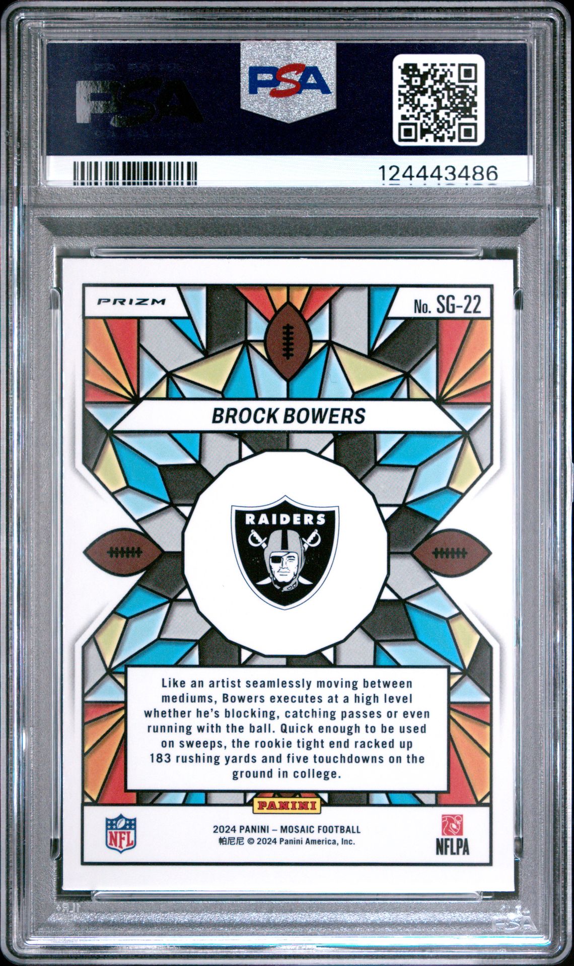 2024 Panini Mosaic Stained Glass Brock Bowers #Sg22 Mint 9 back