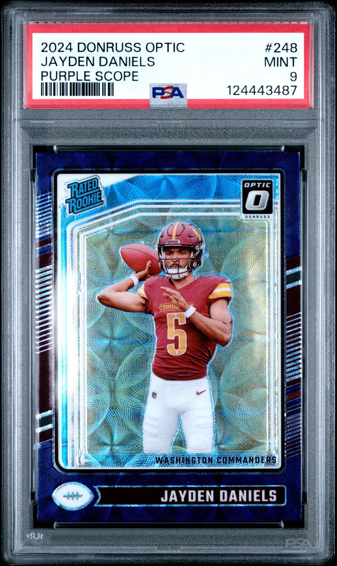 2024 Panini Donruss Optic Jayden Daniels #248 (Purple Scope) Mint 9 front