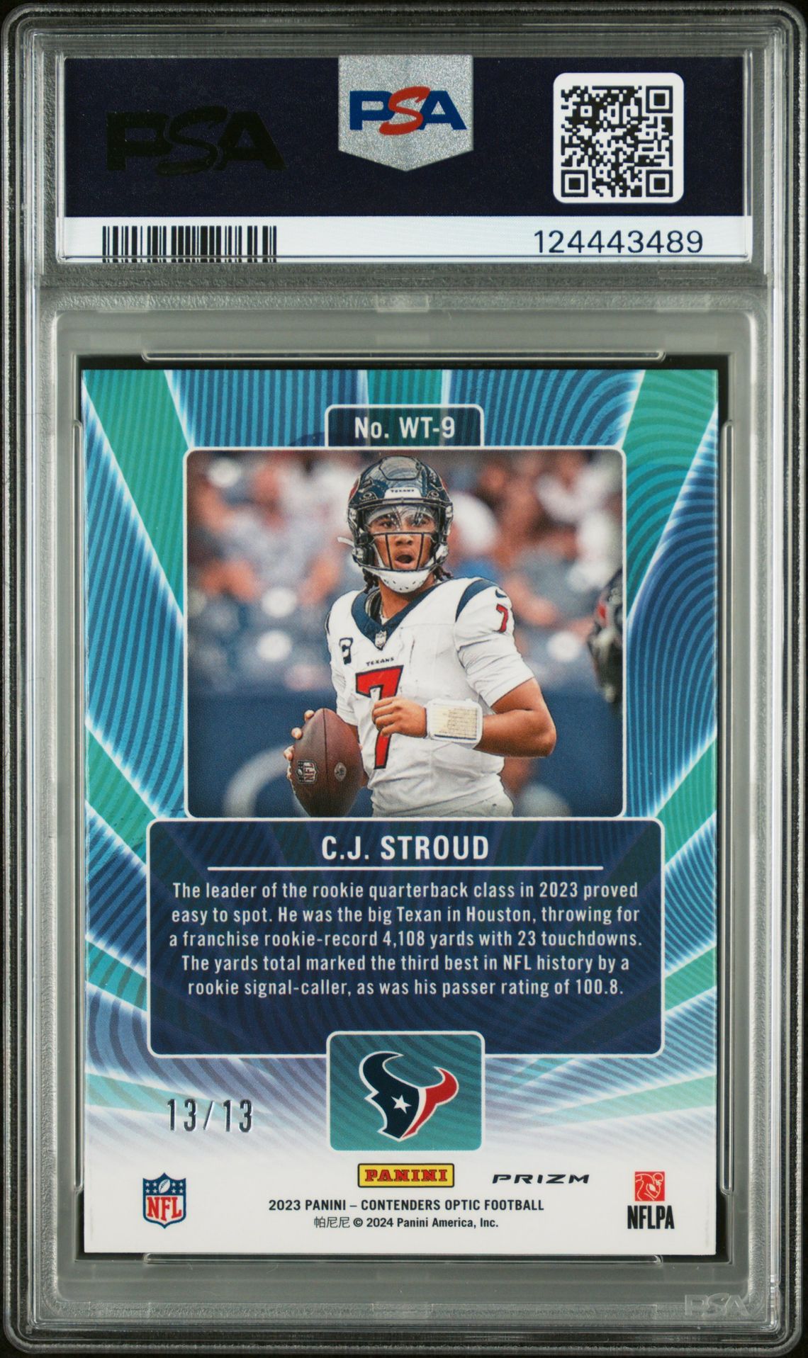 2023 Panini Contenders Optic Winning Tickets Cj Stroud #Wt9 (Winning Tickets-Rwb) Gem Mt 10 back