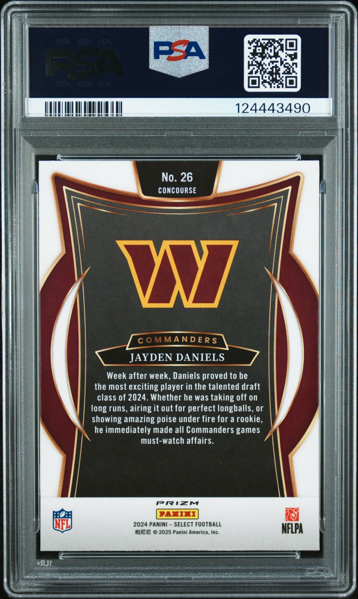 2024 Panini Select Jayden Daniels #26 (Red & Blue Shock) Gem Mt 10 back