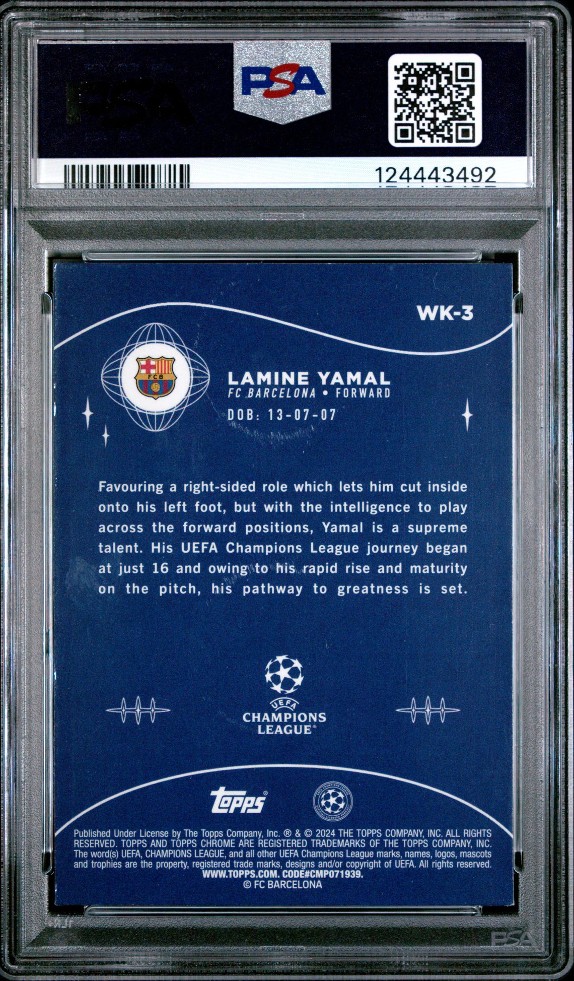 2023-24 Topps Chrome Uefa Club Competitions Wonderkids Lamine Yamal #Wk3 Gem Mt 10 back