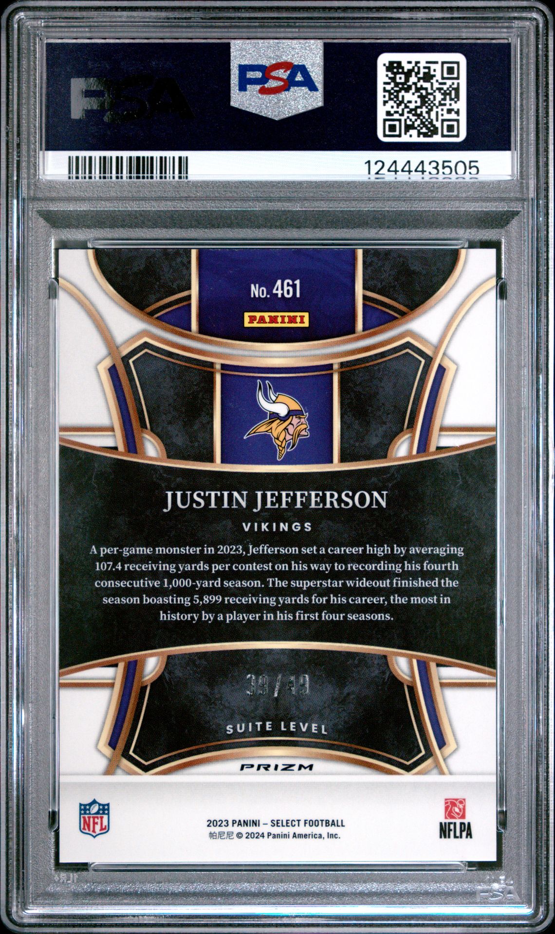 2023 Panini Select Justin Jefferson #461 (Red Disco Prizm) Gem Mt 10 back