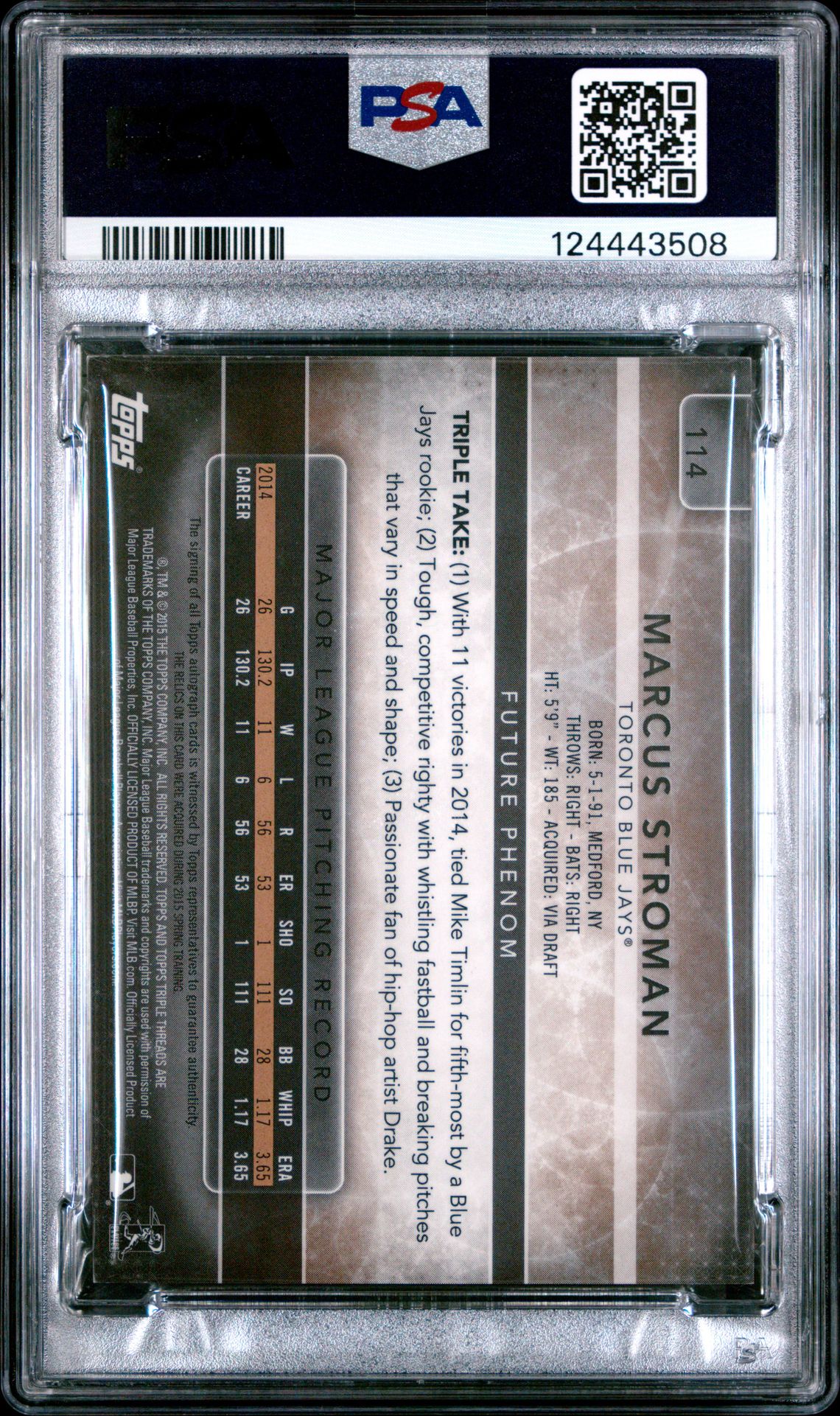 2015 Topps Triple Threads Marcus Stroman #114 (Autograph Relic-Sepia) Nm-Mt 8 back