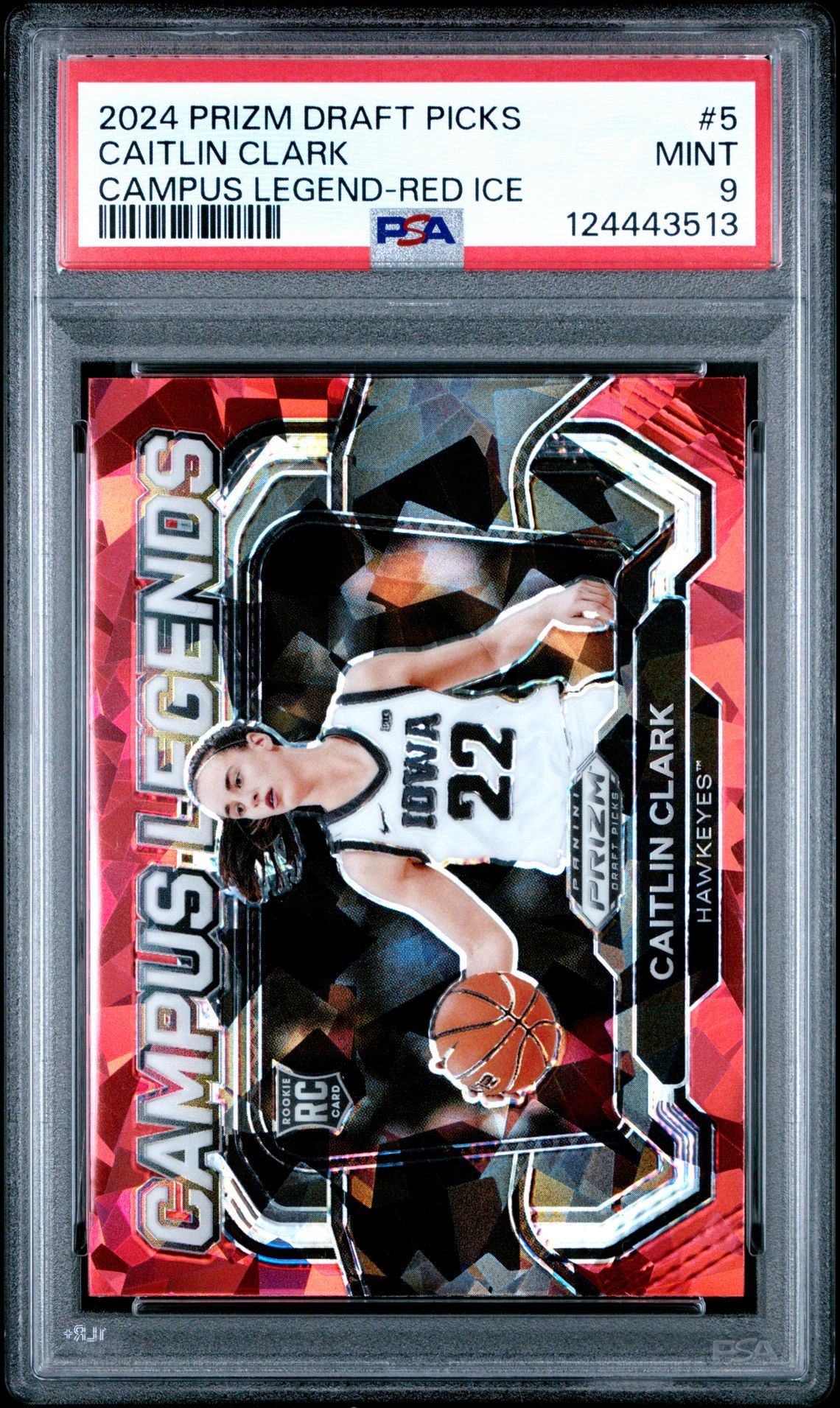 2024 Panini Prizm Draft Picks Campus Legends Caitlin Clark #5 (Campus Legend-Red Ice) Mint 9 front