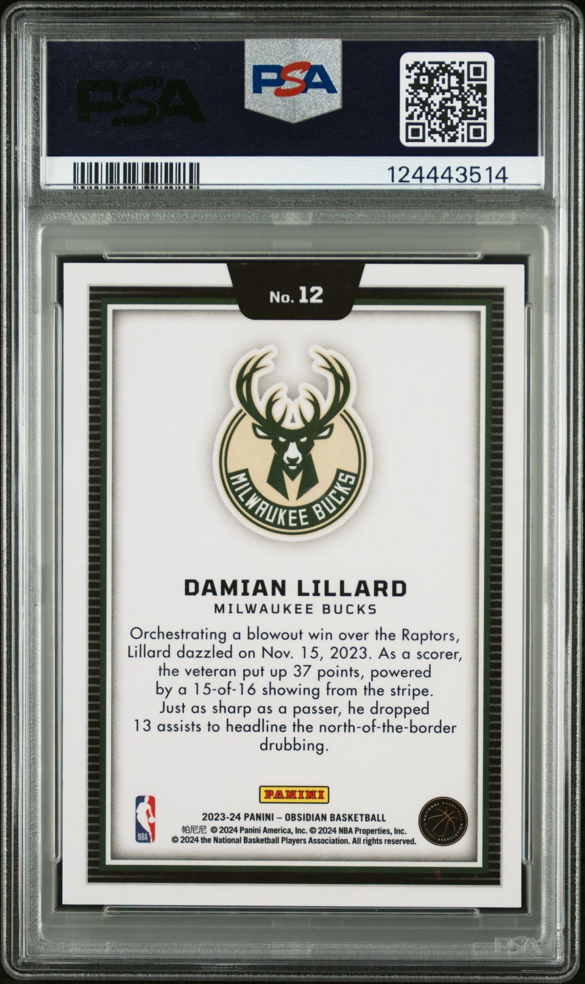 2023 Panini Obsidian Black Color Blast Damian Lillard #12 Nm-Mt 8 back