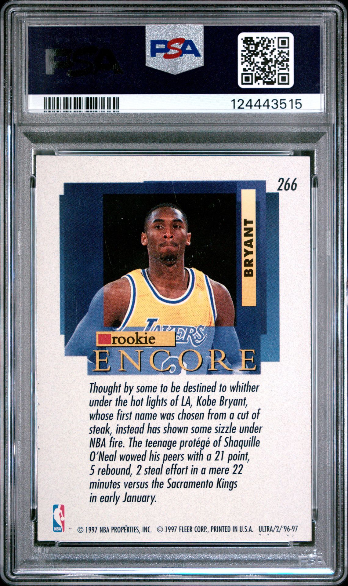 1996 Ultra Kobe Bryant #266 Nm 7 back