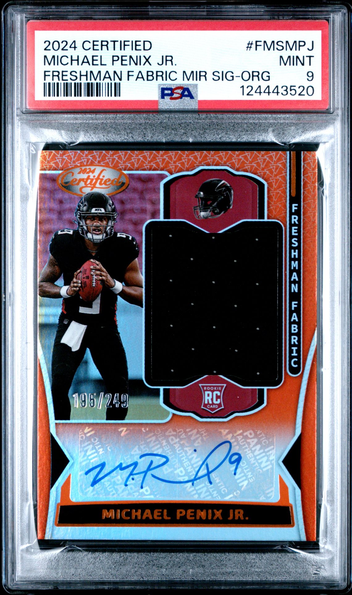 2024 Panini Certified Freshman Fabric Mirror Signatures Michael Penix Jr. #Fmsmpj (Freshman Fabric Mir Sig-Org) Mint 9 front