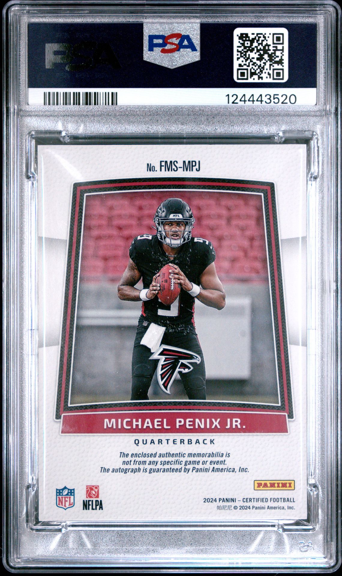 2024 Panini Certified Freshman Fabric Mirror Signatures Michael Penix Jr. #Fmsmpj (Freshman Fabric Mir Sig-Org) Mint 9 back