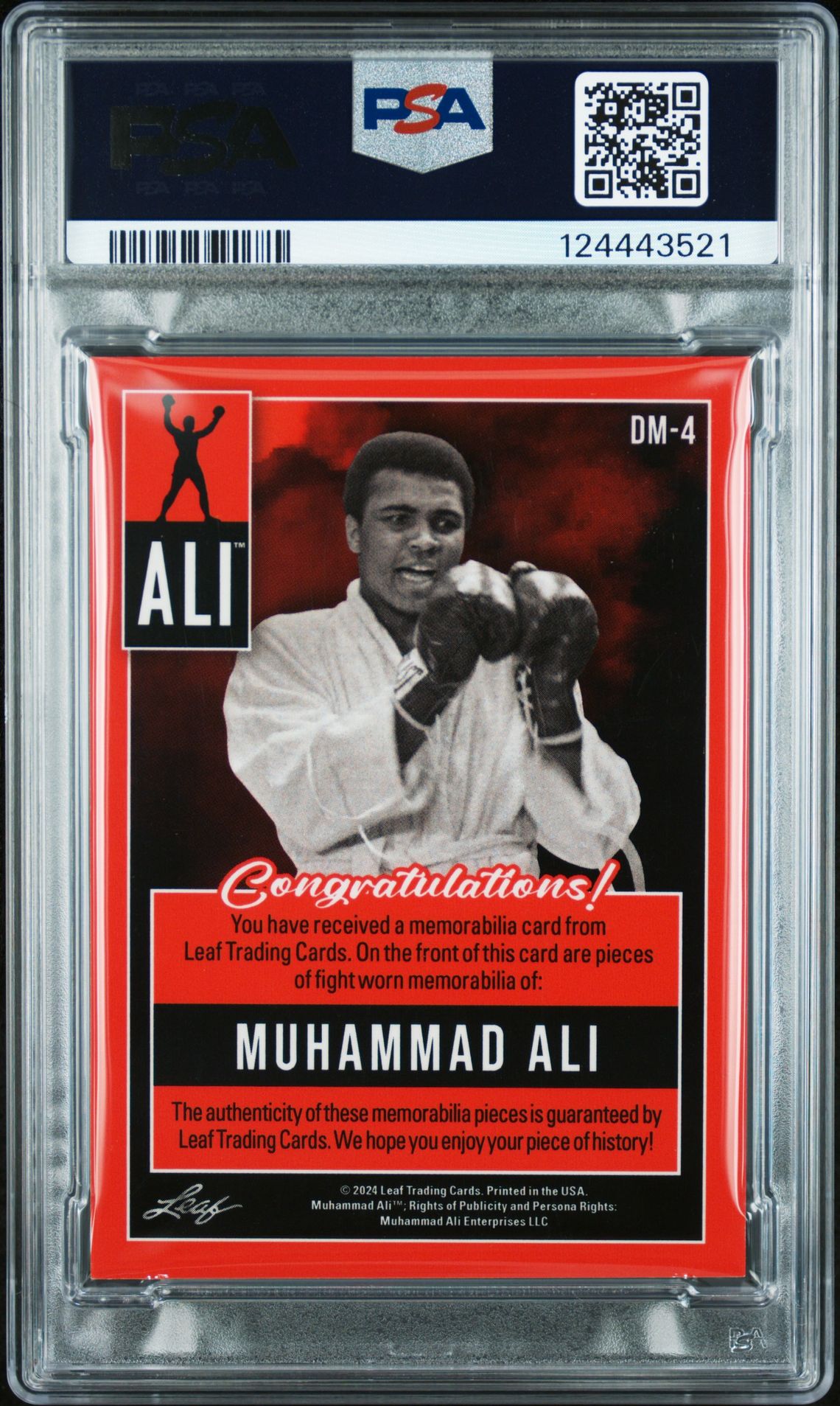 2024 Leaf Muhammad Ali Legacy Collection Dual Memorabilia Muhammad Ali #Dm-4 (Dual Memorabilia-Black) Nm 7 back