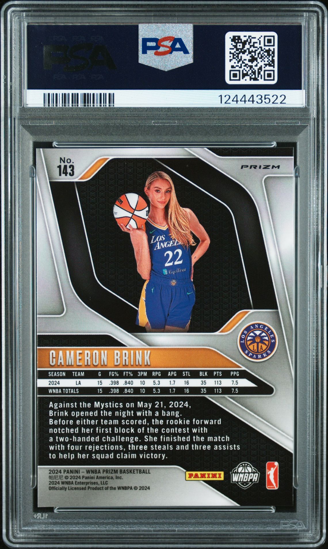2024 Panini Prizm Wnba Cameron Brink #143 (Silver Prizm) Nm-Mt 8 back