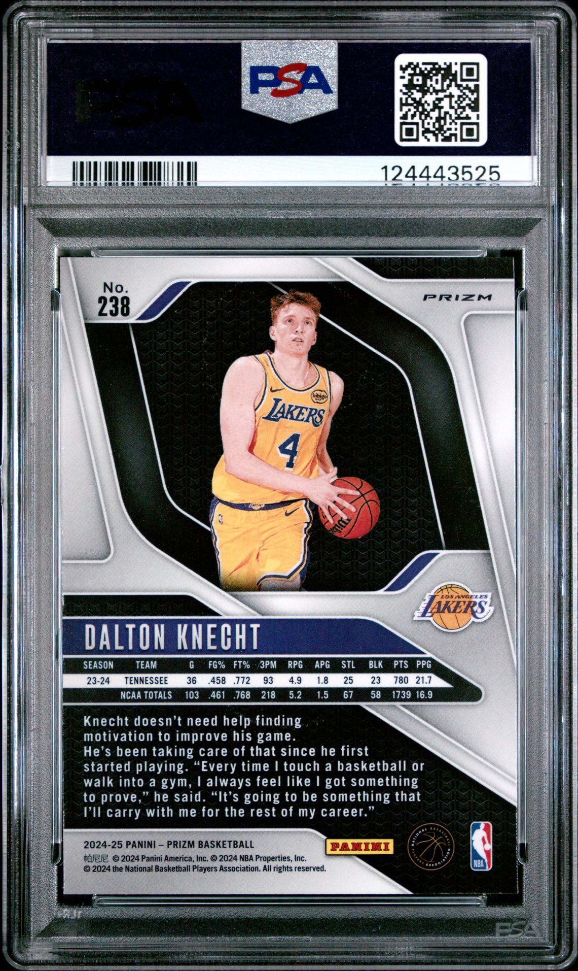 2024 Panini Prizm Dalton Knecht #238 (Green Ice) Gem Mt 10 back