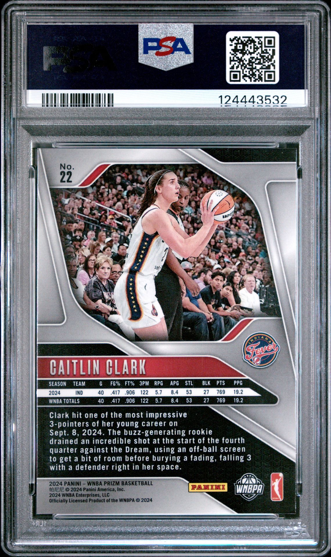 2024 Panini Prizm Wnba Caitlin Clark #22 Mint 9 back