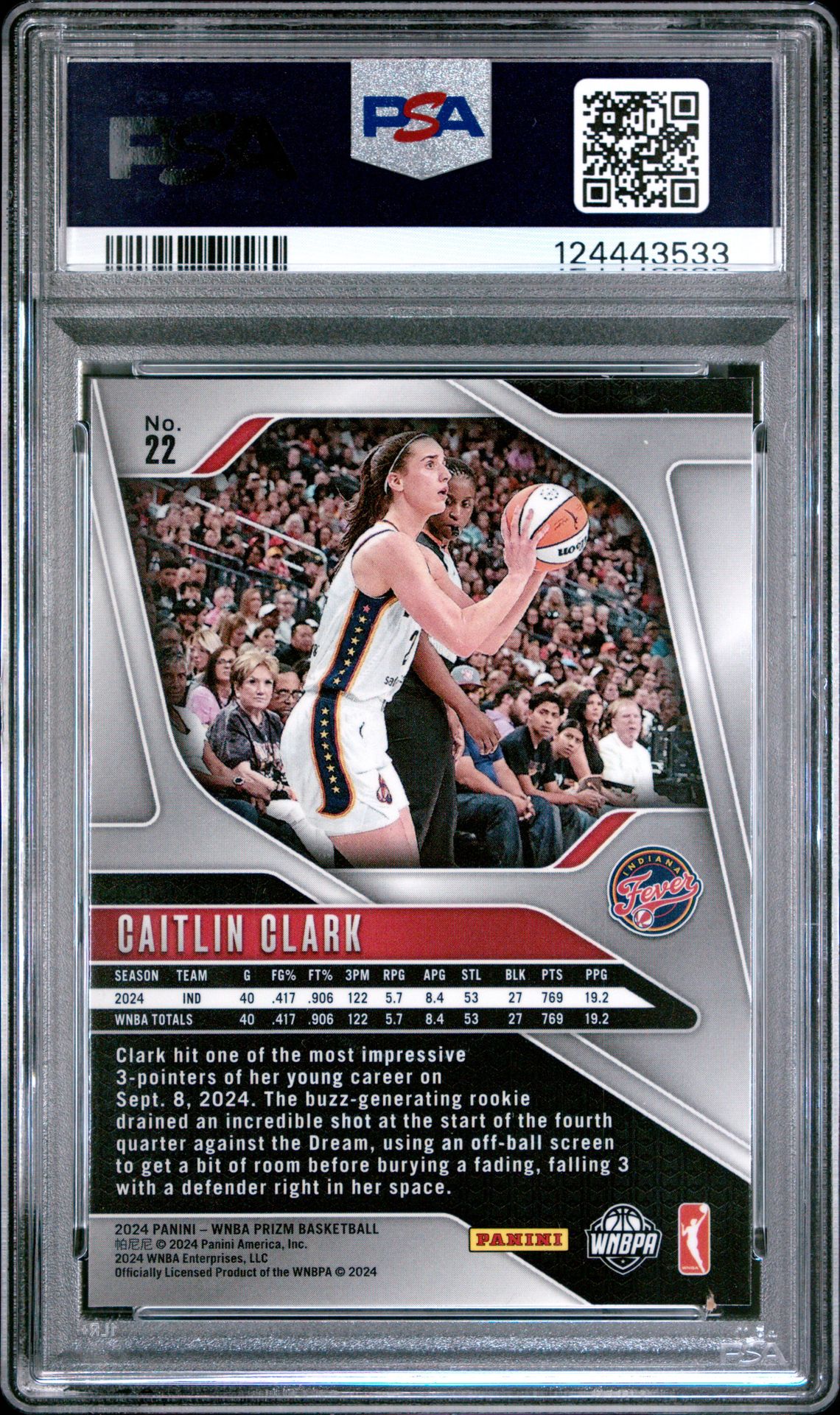 2024 Panini Prizm Wnba Caitlin Clark #22 Mint 9 back