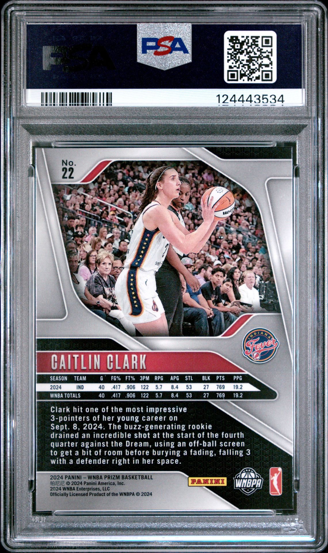 2024 Panini Prizm Wnba Caitlin Clark #22 Mint 9 back