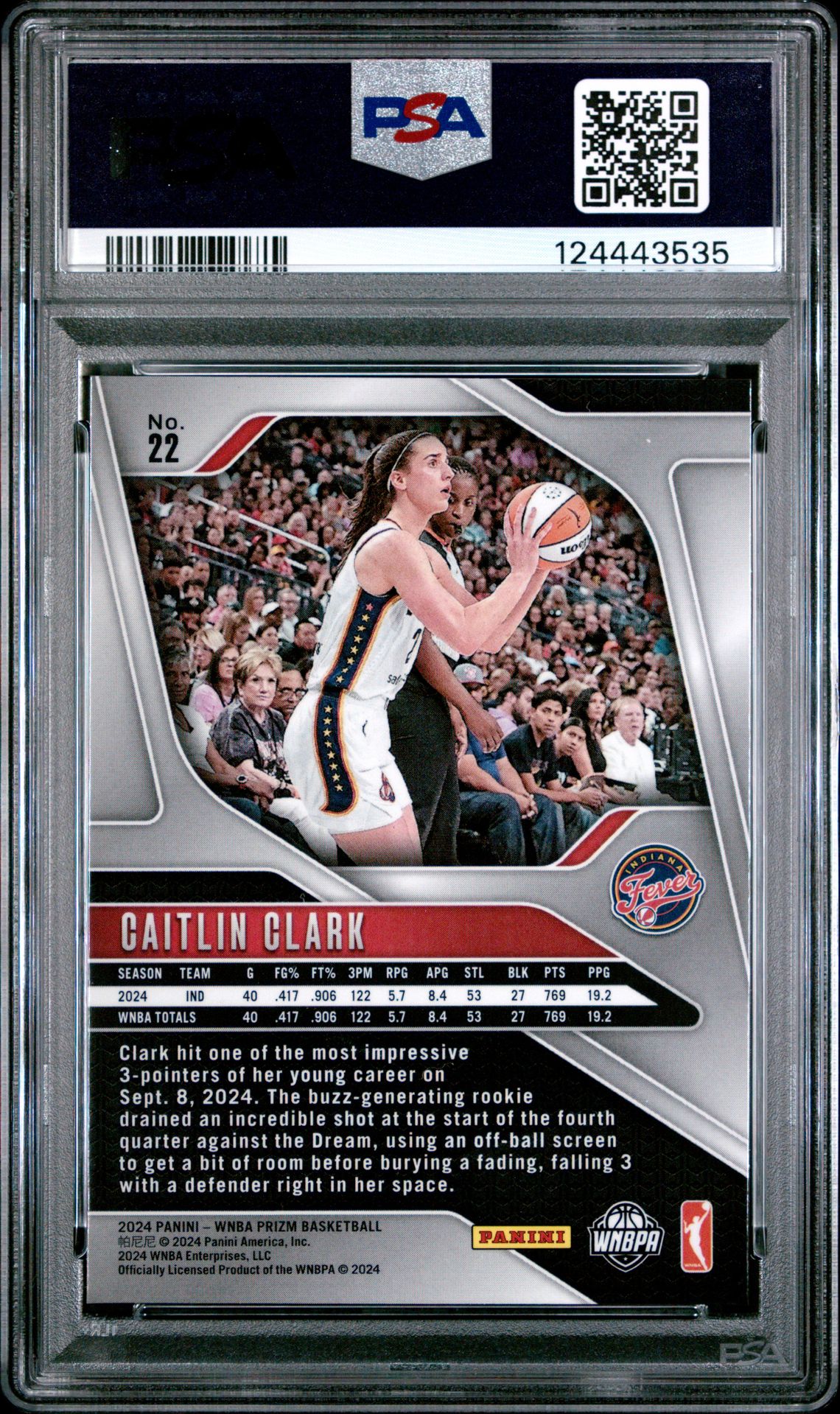 2024 Panini Prizm Wnba Caitlin Clark #22 Mint 9 back