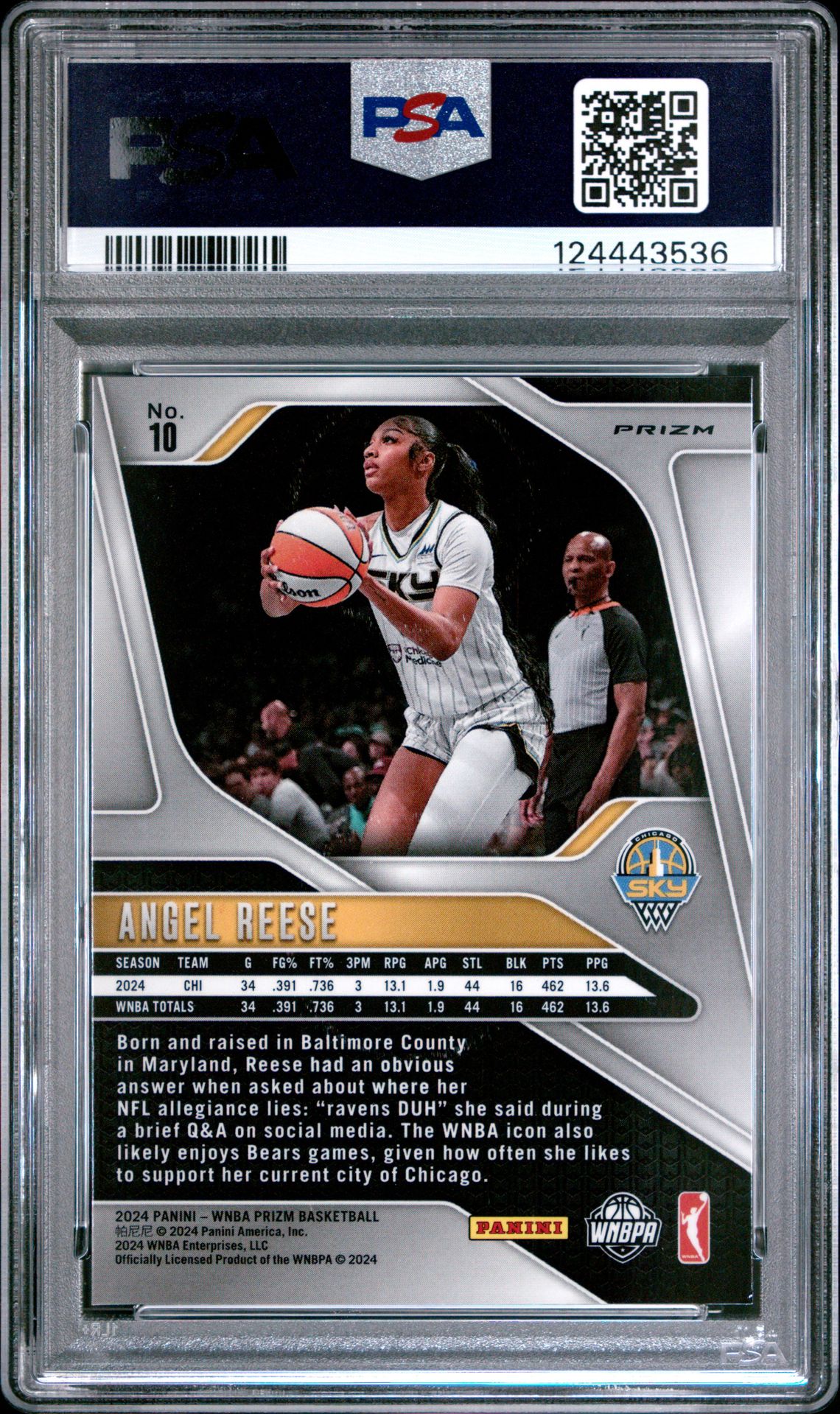 2024 Panini Prizm Wnba Angel Reese #10 (Silver Prizm) Nm-Mt 8 back