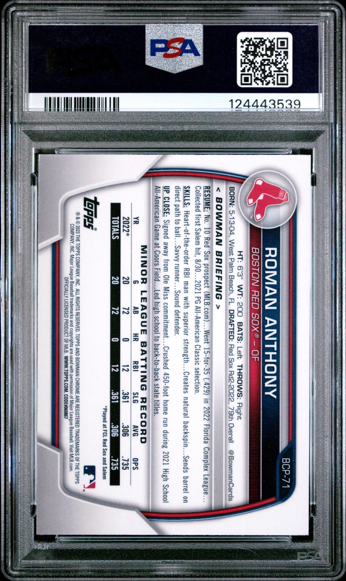 2023 Bowman Mega Box Chrome Roman Anthony #71 (Chrome) Gem Mt 10 back