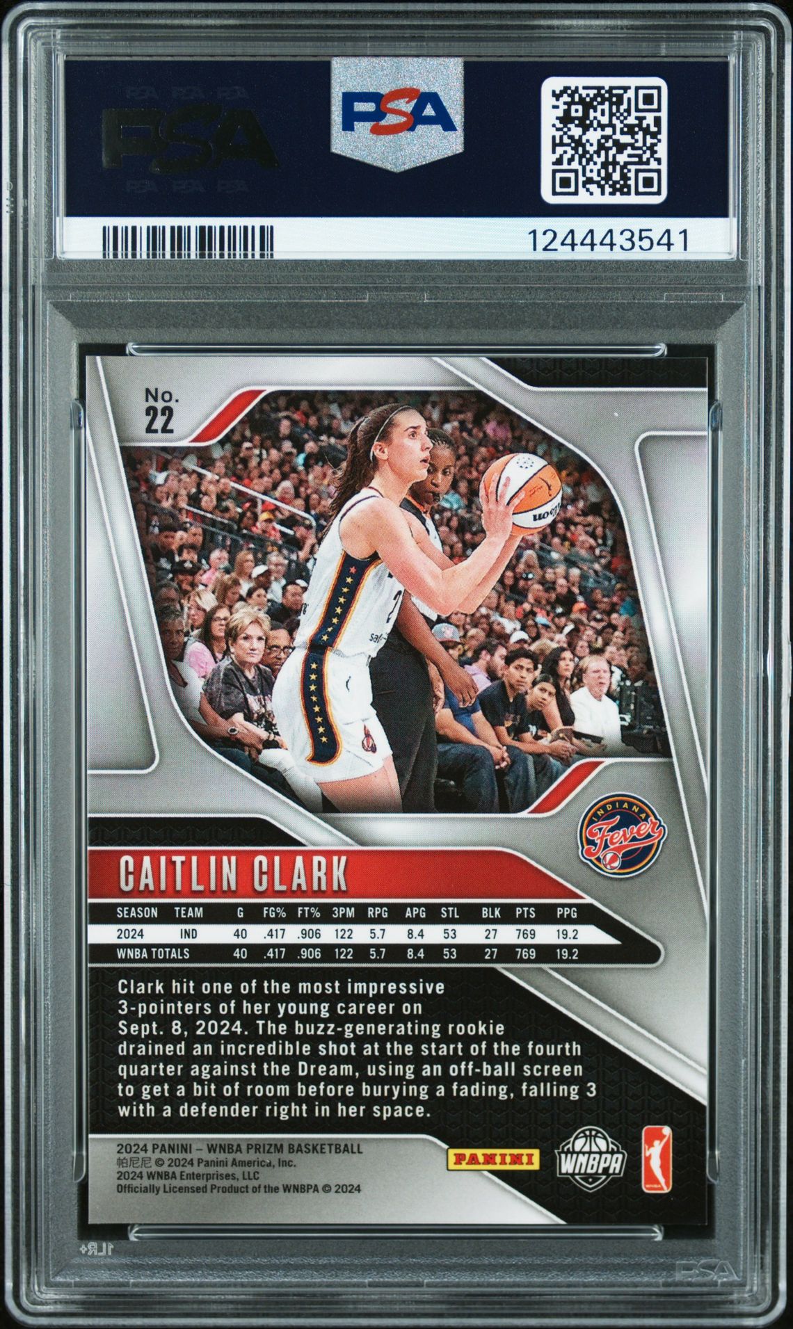 2024 Panini Prizm Wnba Caitlin Clark #22 Mint 9 back