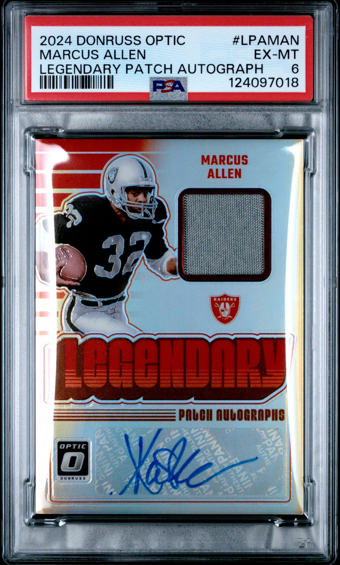 2024 Panini Donruss Optic Legendary Patch Autographs Marcus Allen #Lpaman Ex-Mt 6 front