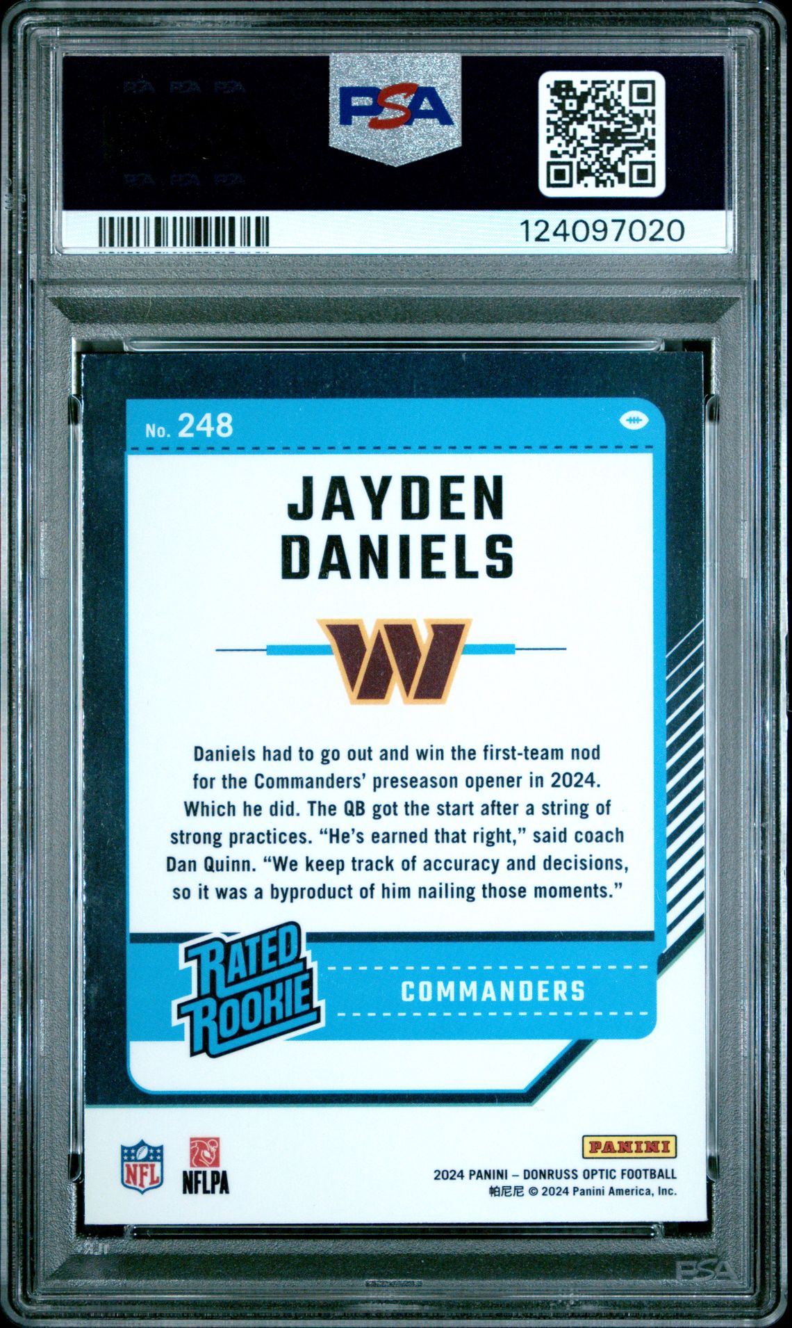 2024 Panini Donruss Optic Jayden Daniels #248 Mint 9 back